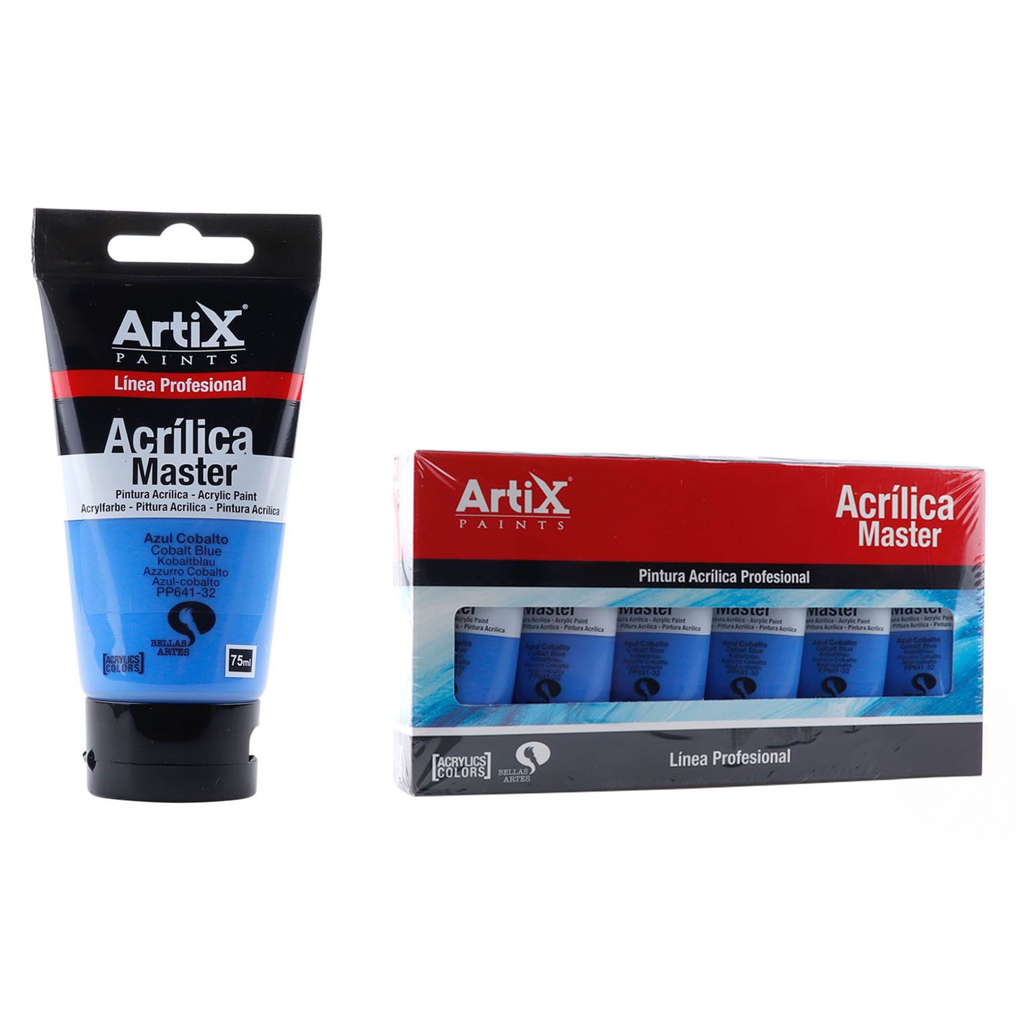 Paquet de 6 unités.PEINTURE ACRYLIQUE EXPERT 75 ml BLEU COBALT