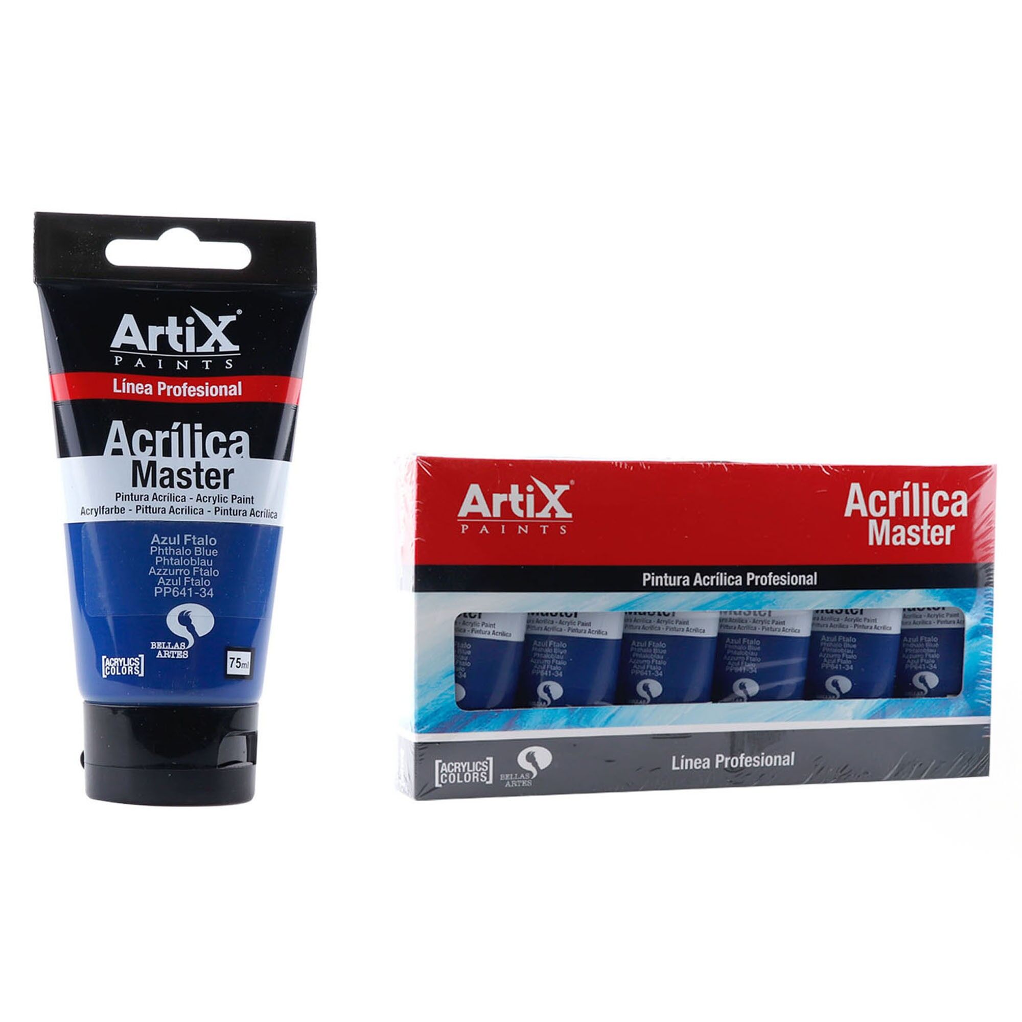 Paquet de 6 unités.PEINTURE ACRYLIQUE EXPERT 75 ml BLEU PHTAL