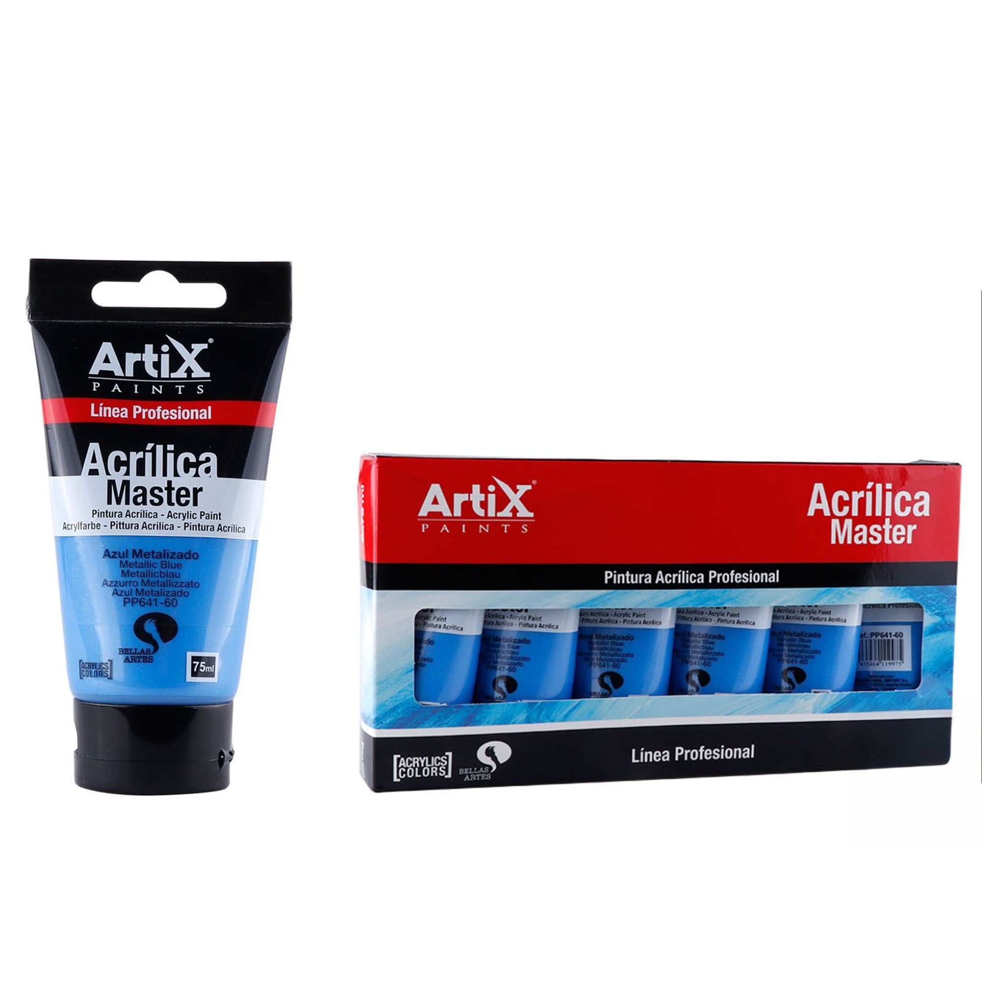 Paquet de 6 unités.PEINTURE ACRYLIQUE EXPERT 75 ml BLEU MÉTALLIQUE