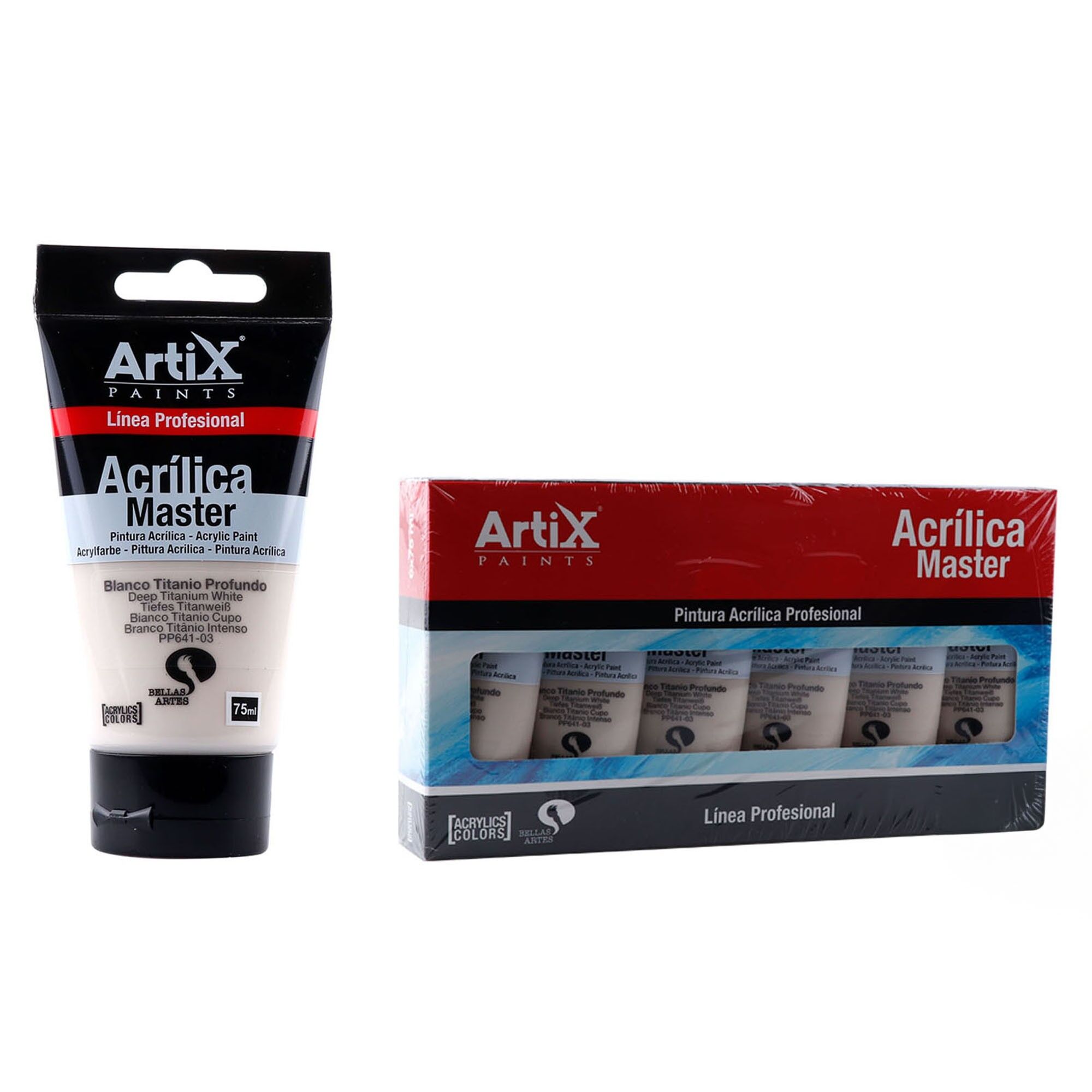 Packung mit 6 Einheiten.EXPERT ACRYLFARBE 75 ml TITANWEISS