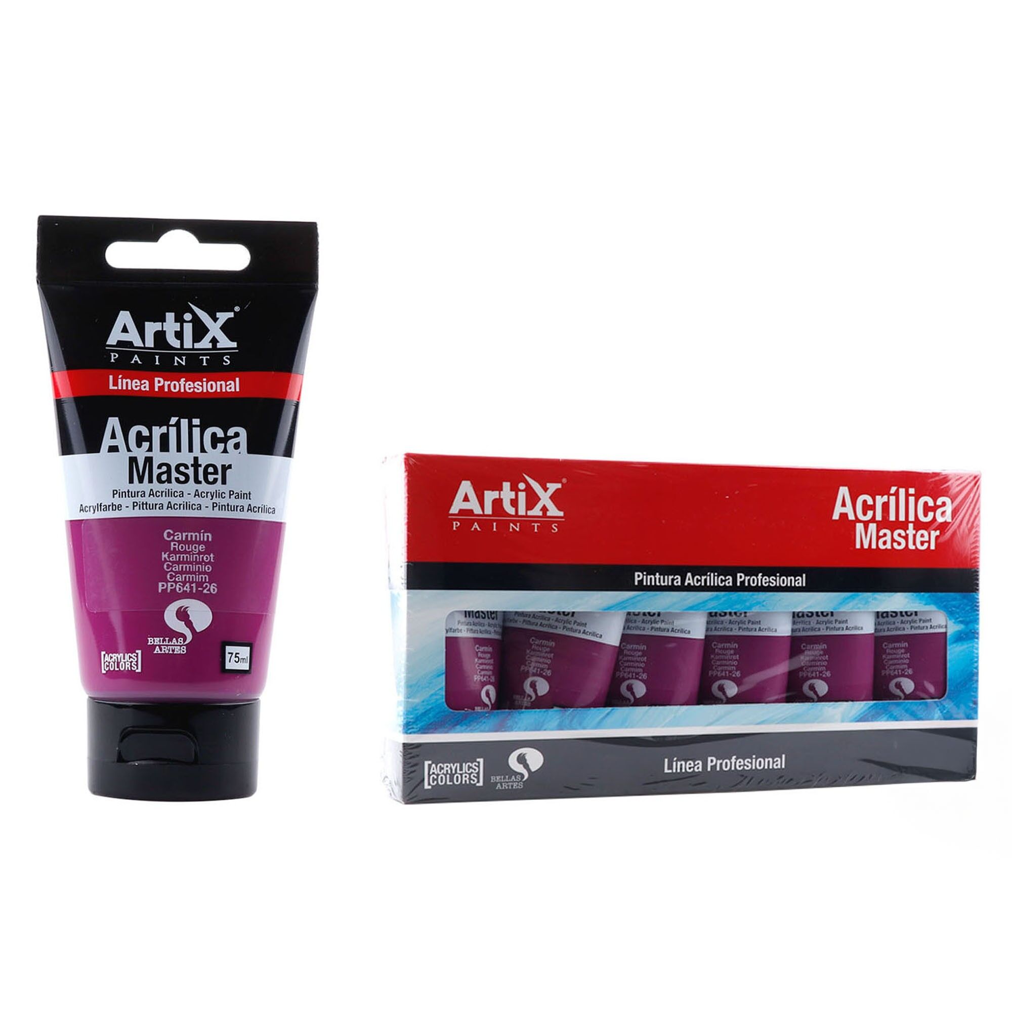 Paquet de 6 unités.PEINTURE ACRYLIQUE EXPERT 75 ml CARMIN