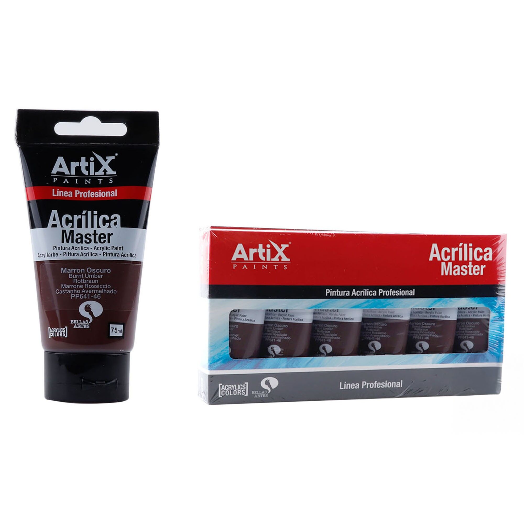 Paquet de 6 unités.PEINTURE ACRYLIQUE EXPERT 75 ml MARRON FONCÉ