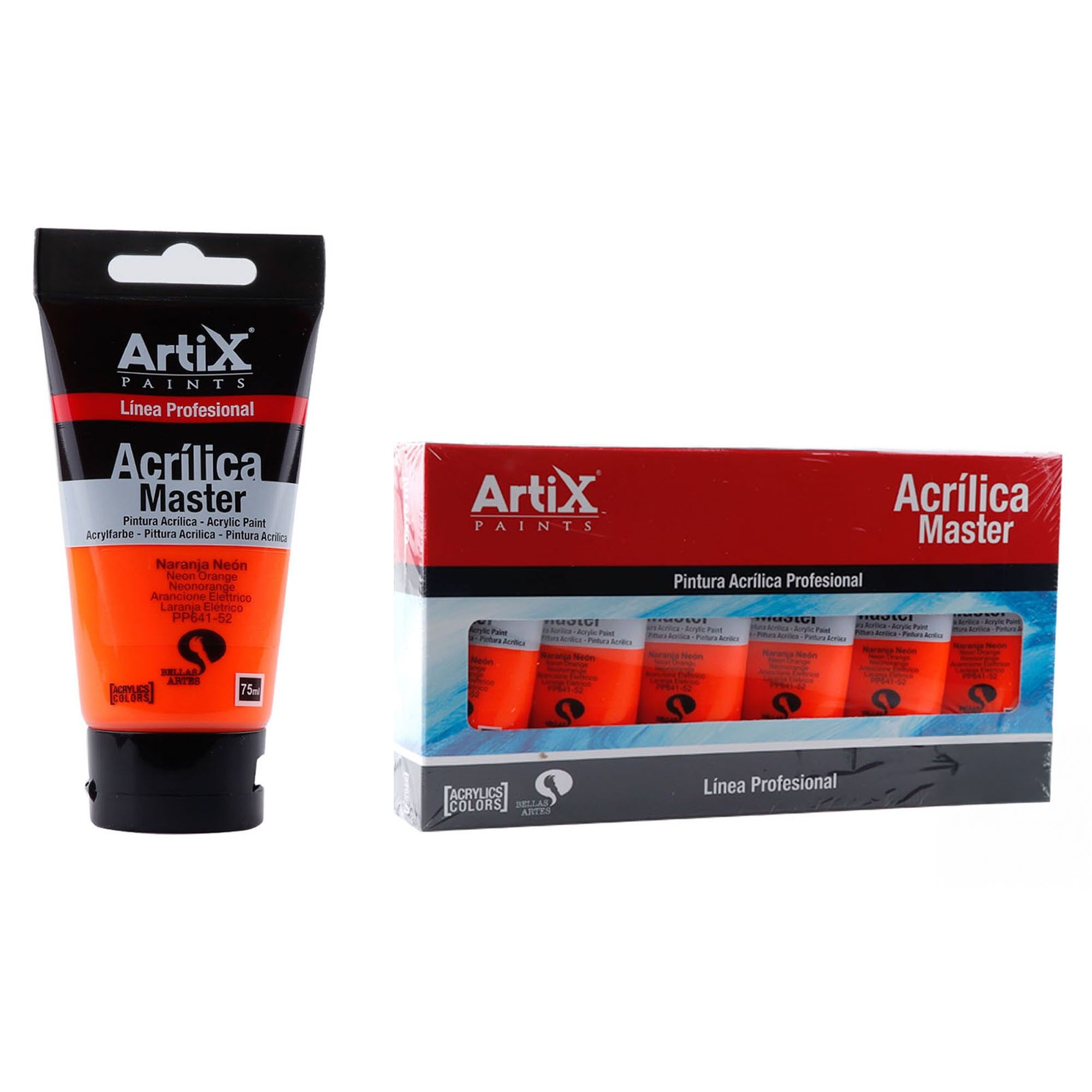 Packung mit 6 Einheiten.EXPERT ACRYLFARBE 75 ml NEON ORANGE