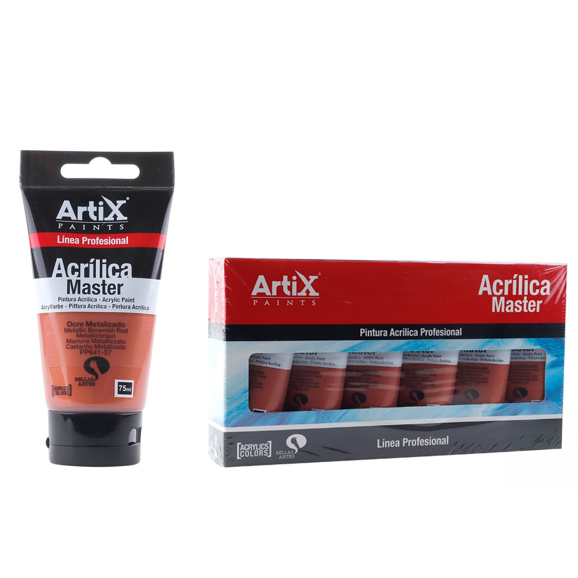 Paquet de 6 unités.PEINTURE ACRYLIQUE EXPERT 75 ml OCRE MÉTALLIQUE