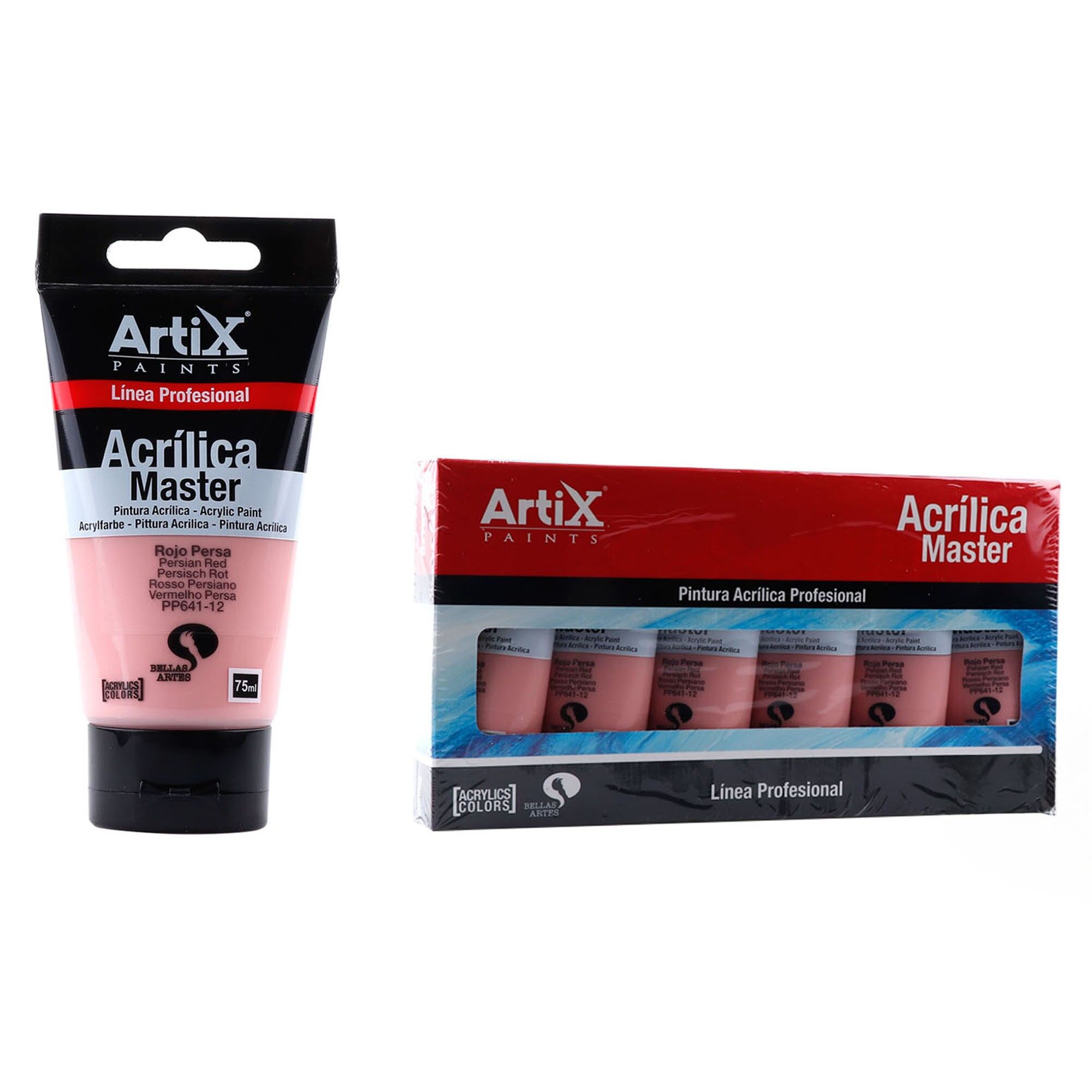 Paquet de 6 unités.PEINTURE ACRYLIQUE EXPERT 75 ml ROUGE