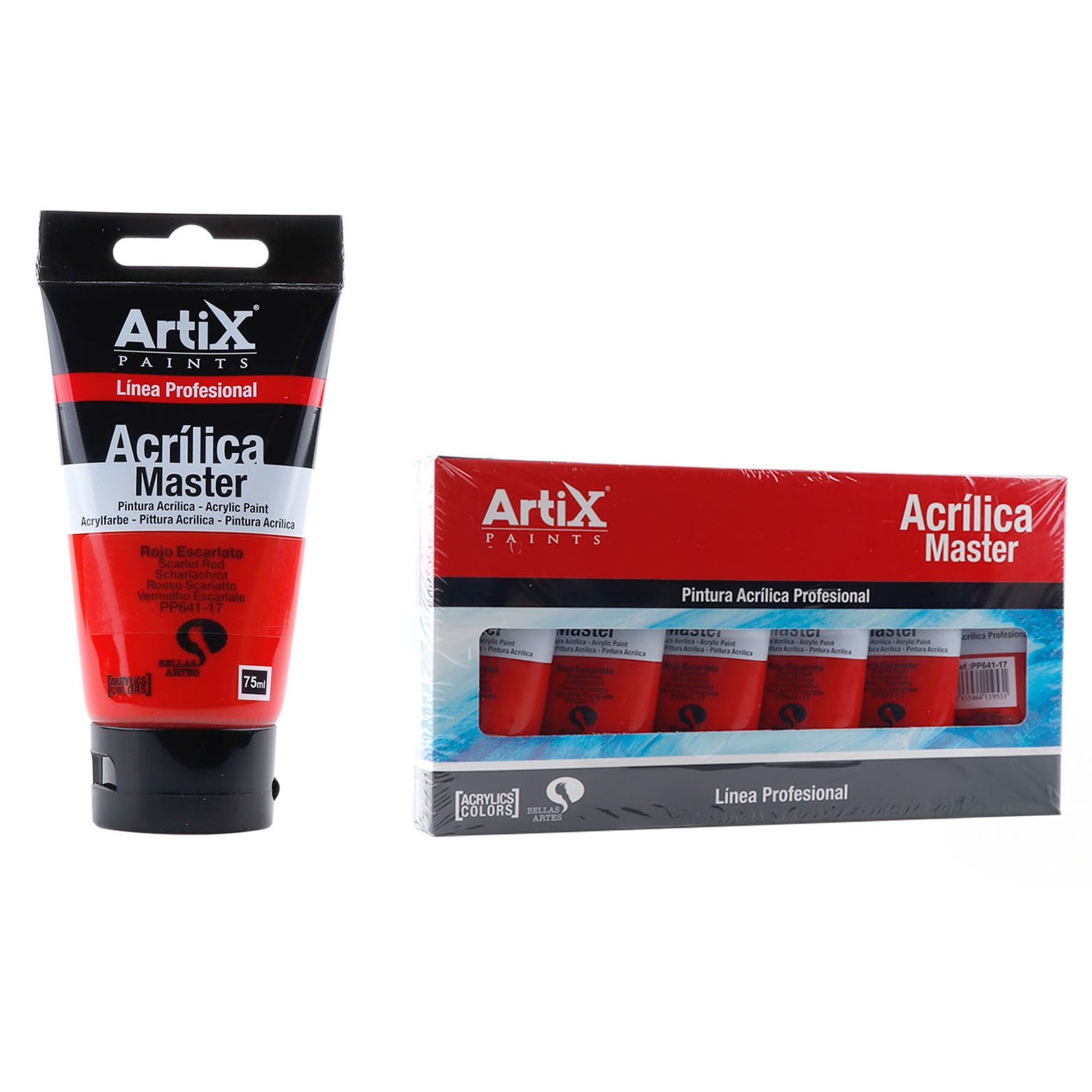 Paquet de 6 unités.PEINTURE ACRYLIQUE EXPERT 75 ml ROUGE ÉCARLATE