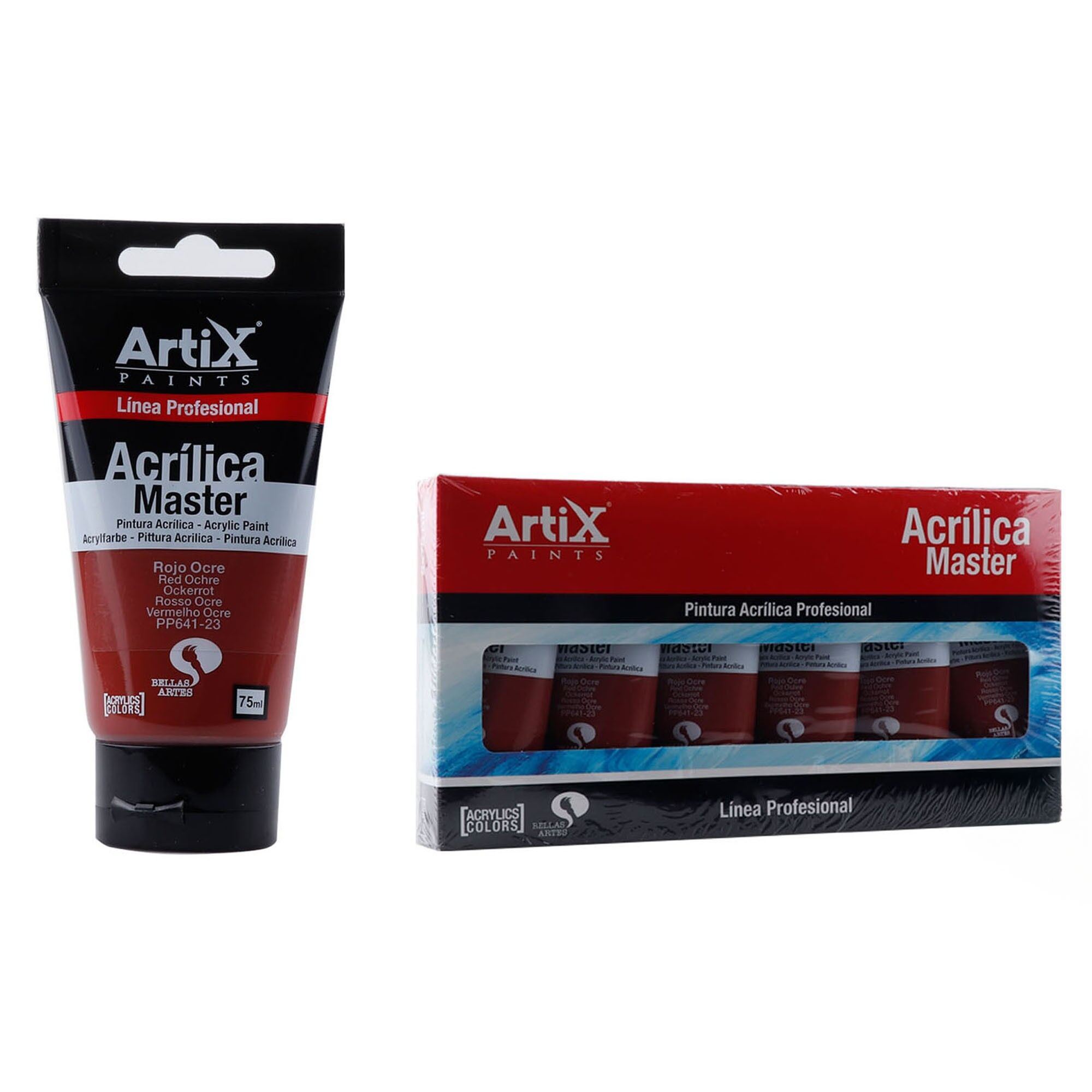 Paquet de 6 unités.PEINTURE ACRYLIQUE EXPERT 75 ml OCRE ROUGE