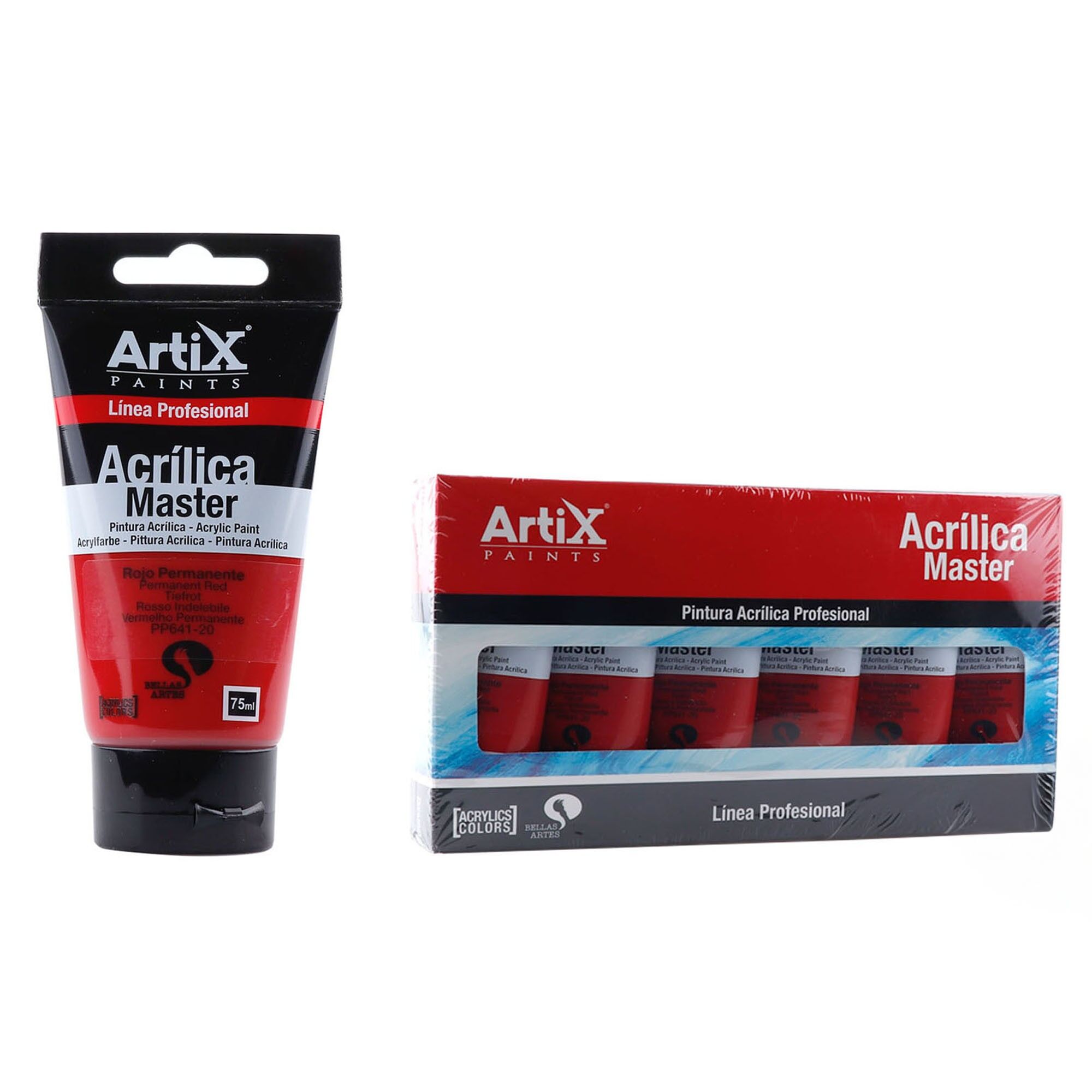 Paquet de 6 unités.PEINTURE ACRYLIQUE EXPERT 75 ml ROUGE PERMANENT