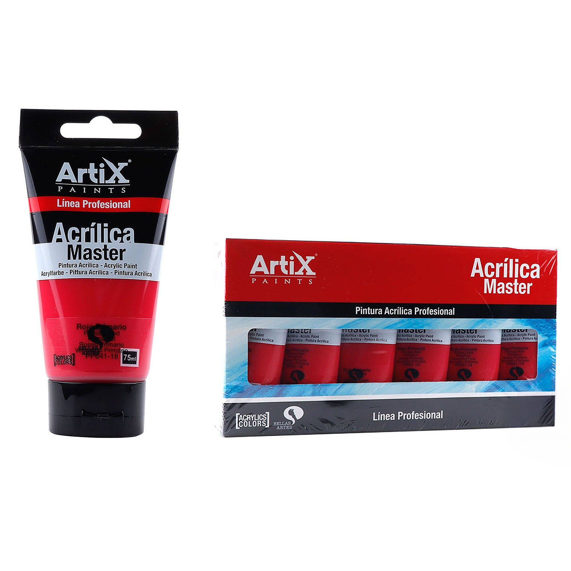 Packung mit 6 Einheiten.EXPERT ACRYLFARBE 75 ml PRIMÄRROT
