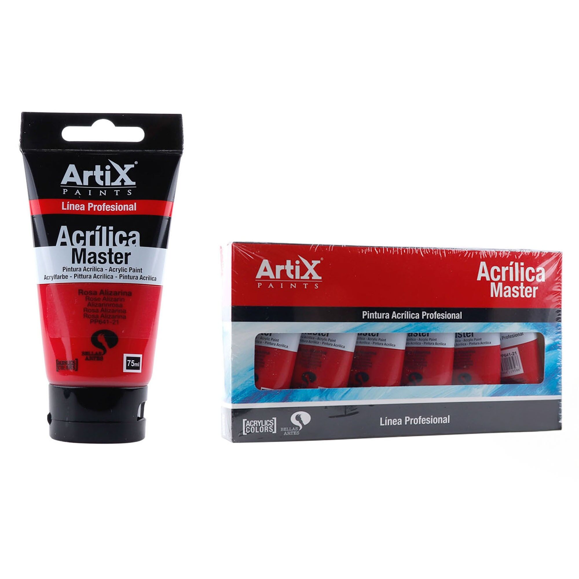 Paquet de 6 unités.PEINTURE ACRYLIQUE EXPERT 75 ml ROSE ALIZARINA
