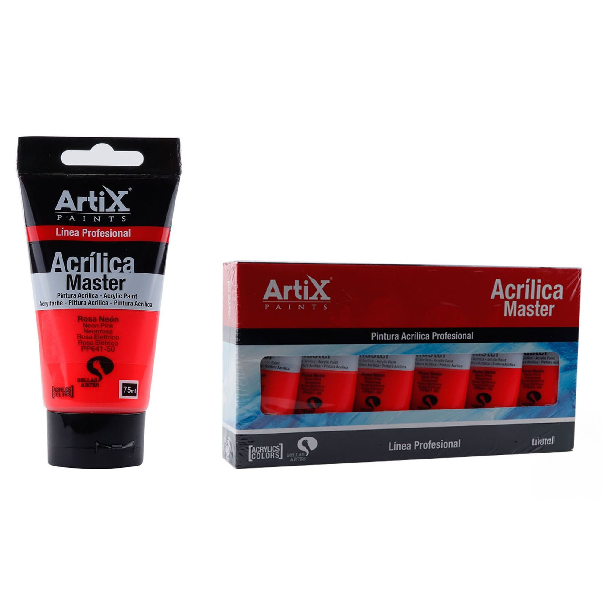 Packung mit 6 Einheiten.EXPERT ACRYLFARBE 75 ml NEON PINK