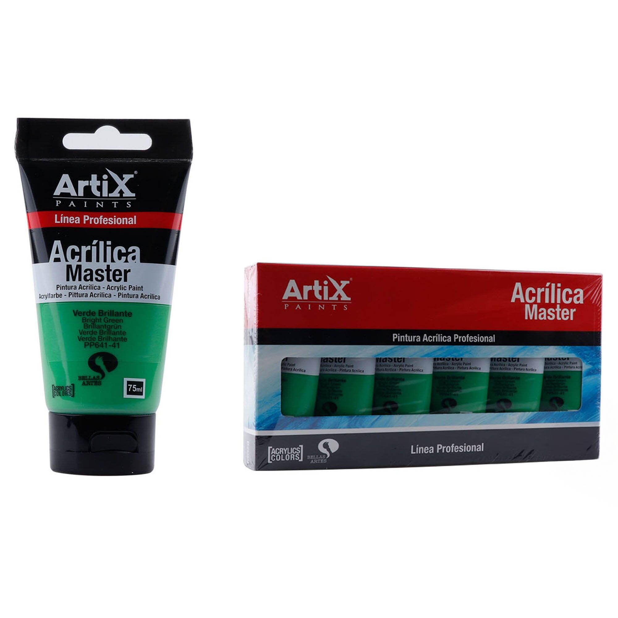 Paquet de 6 unités.PEINTURE ACRYLIQUE EXPERT 75 ml VERT BRILLANT