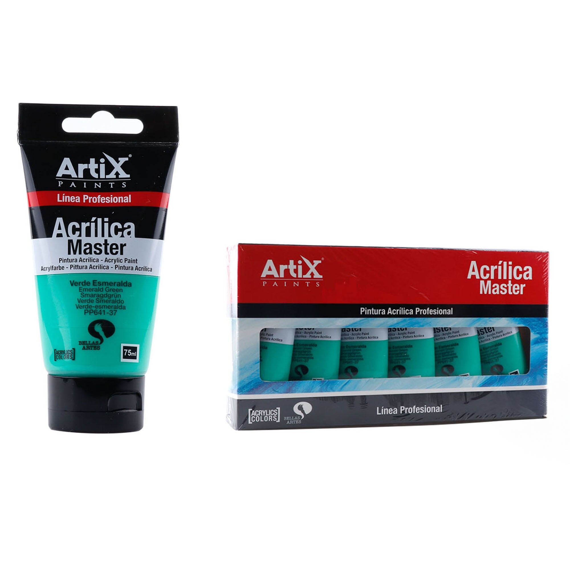 Paquet de 6 unités.PEINTURE ACRYLIQUE EXPERT 75 ml VERT ÉMERAUDE