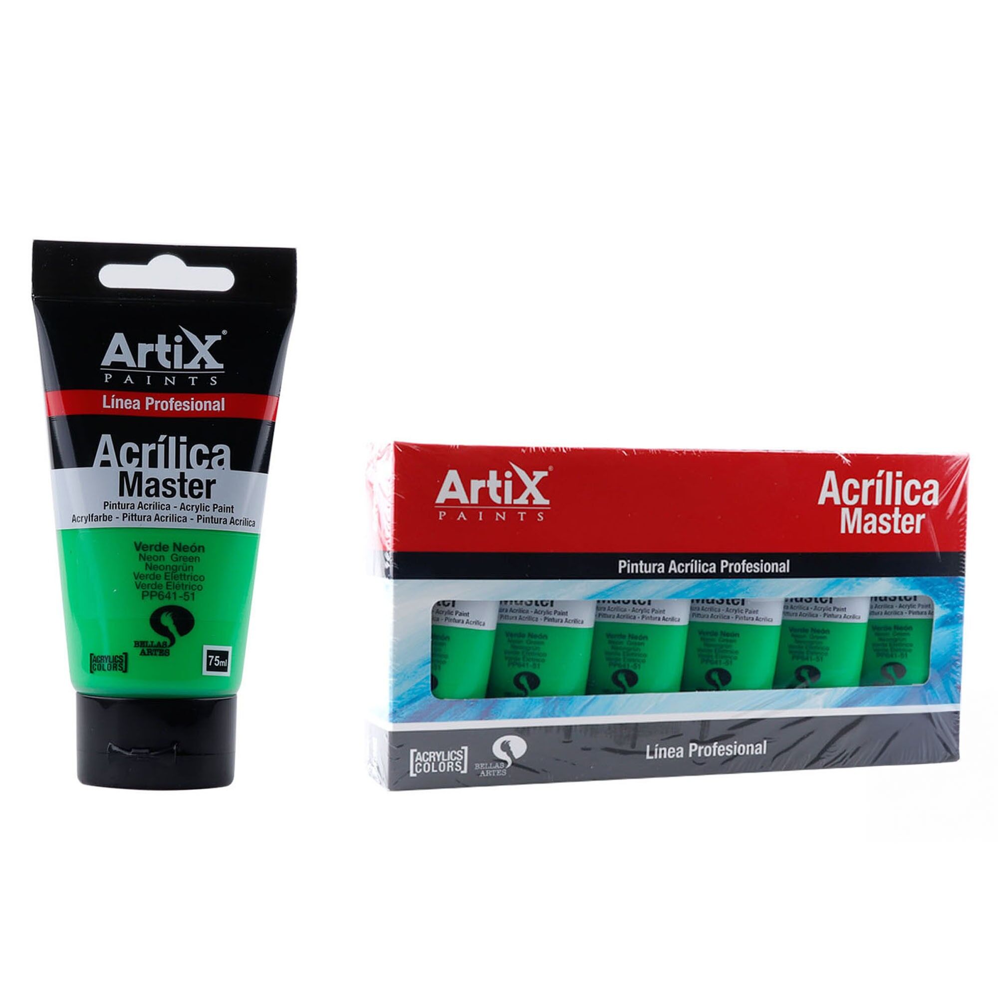 Packung mit 6 Einheiten.EXPERT ACRYLFARBE 75 ml NEONGRÜN
