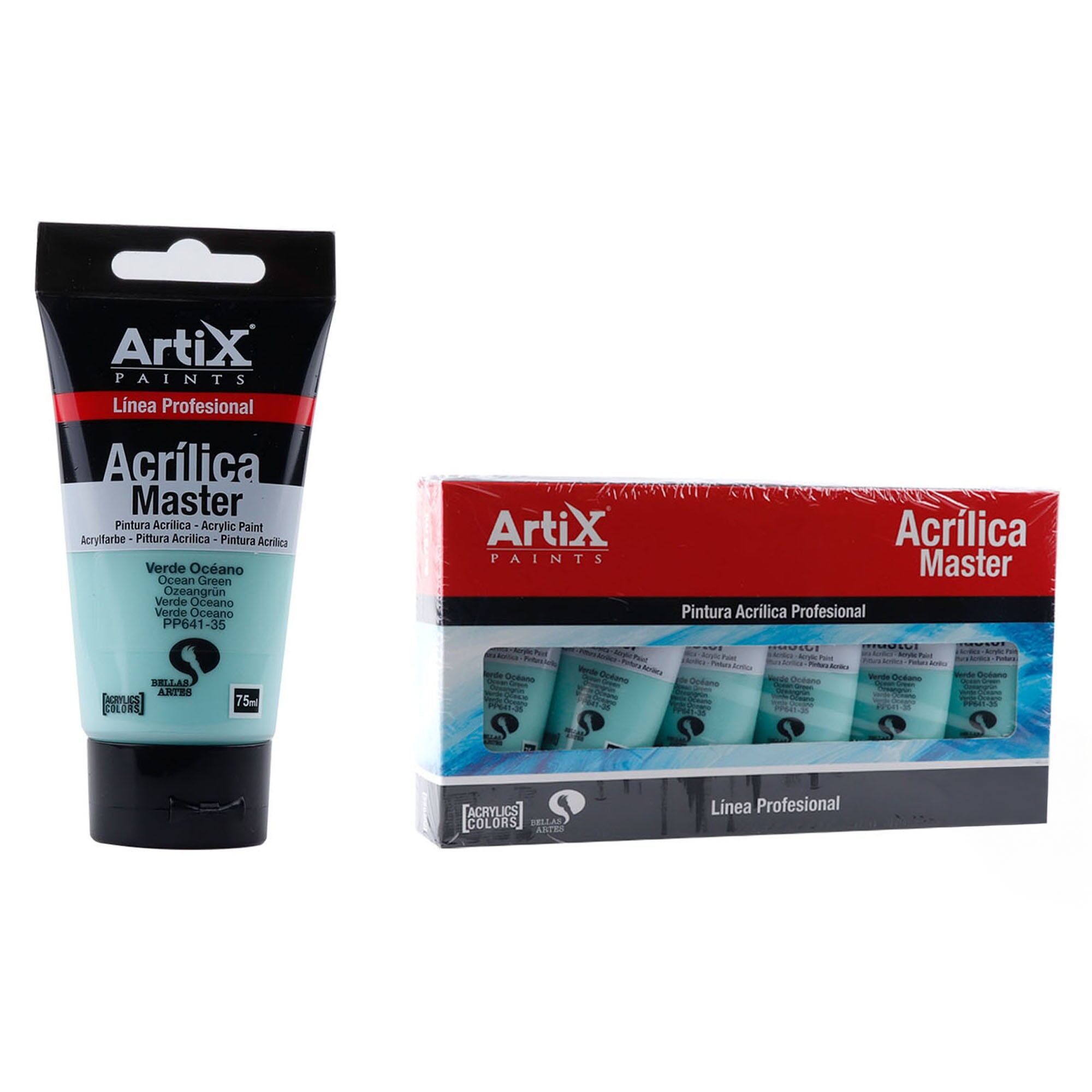 Paquet de 6 unités.PEINTURE ACRYLIQUE EXPERT 75 ml VERT OCÉAN