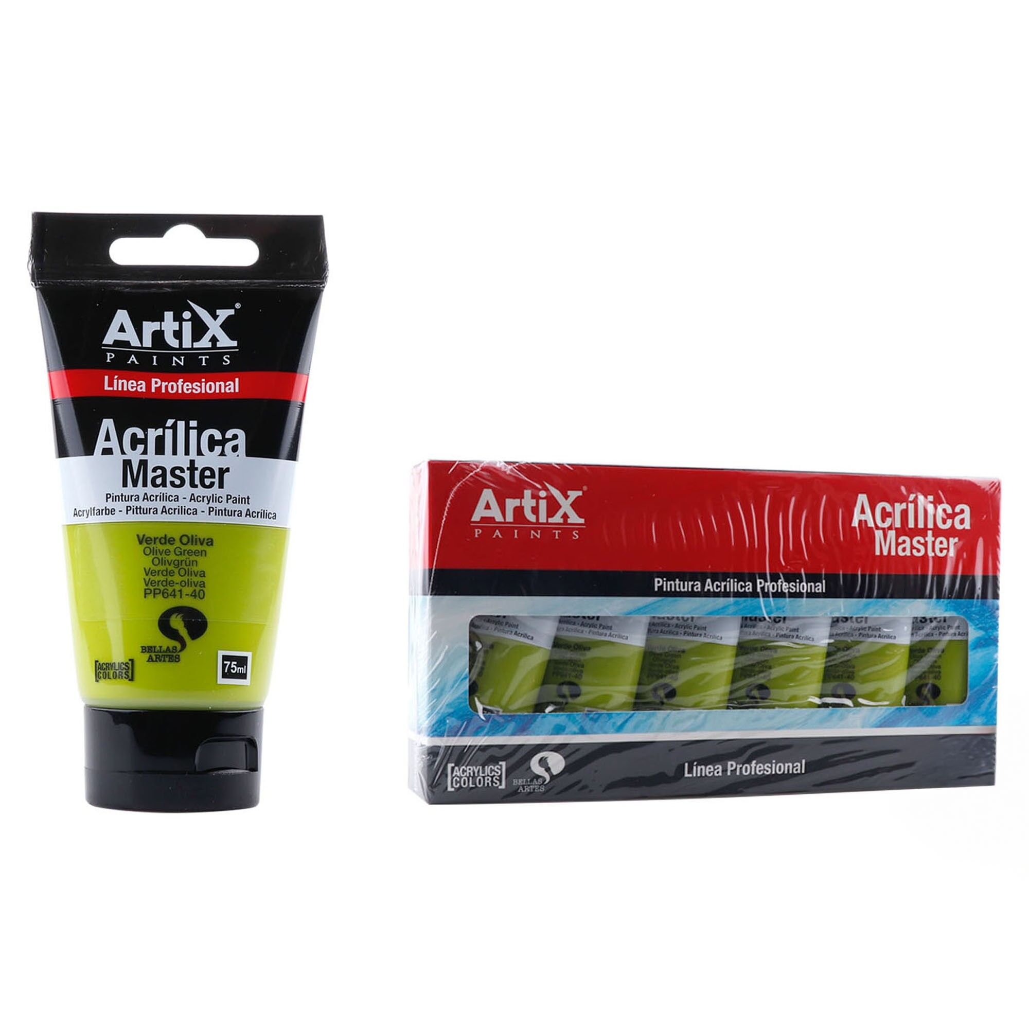 Paquet de 6 unités.PEINTURE ACRYLIQUE EXPERT 75 ml VERT OLIVE