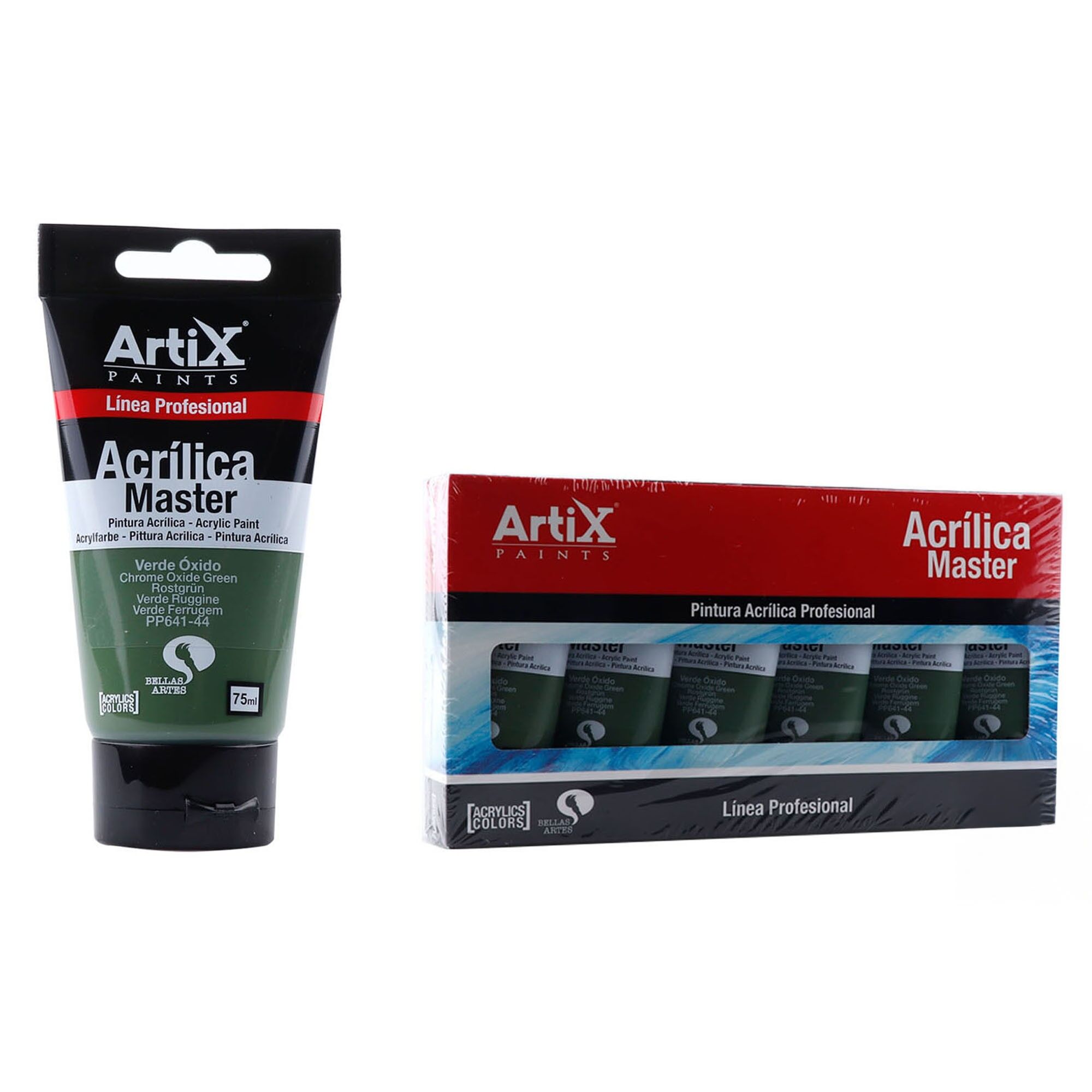 Paquet de 6 unités.PEINTURE ACRYLIQUE EXPERT 75 ml VERT ROUILLE