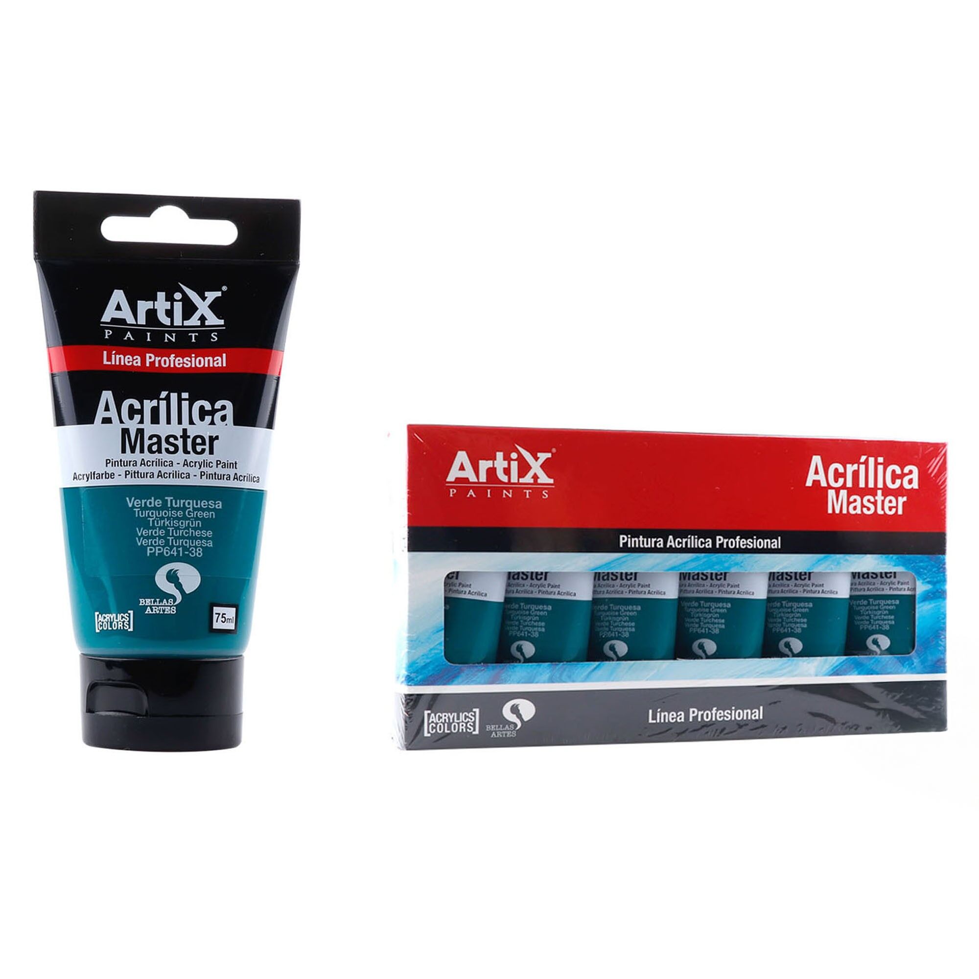 Paquet de 6 unités.PEINTURE ACRYLIQUE EXPERT 75 ml VERT TURQUOISE