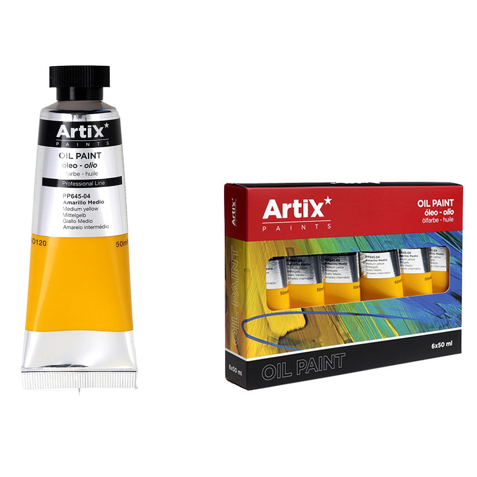 Packung mit 6 Einheiten.EXPERT ÖLFARBE 50 ml MITTELGELB