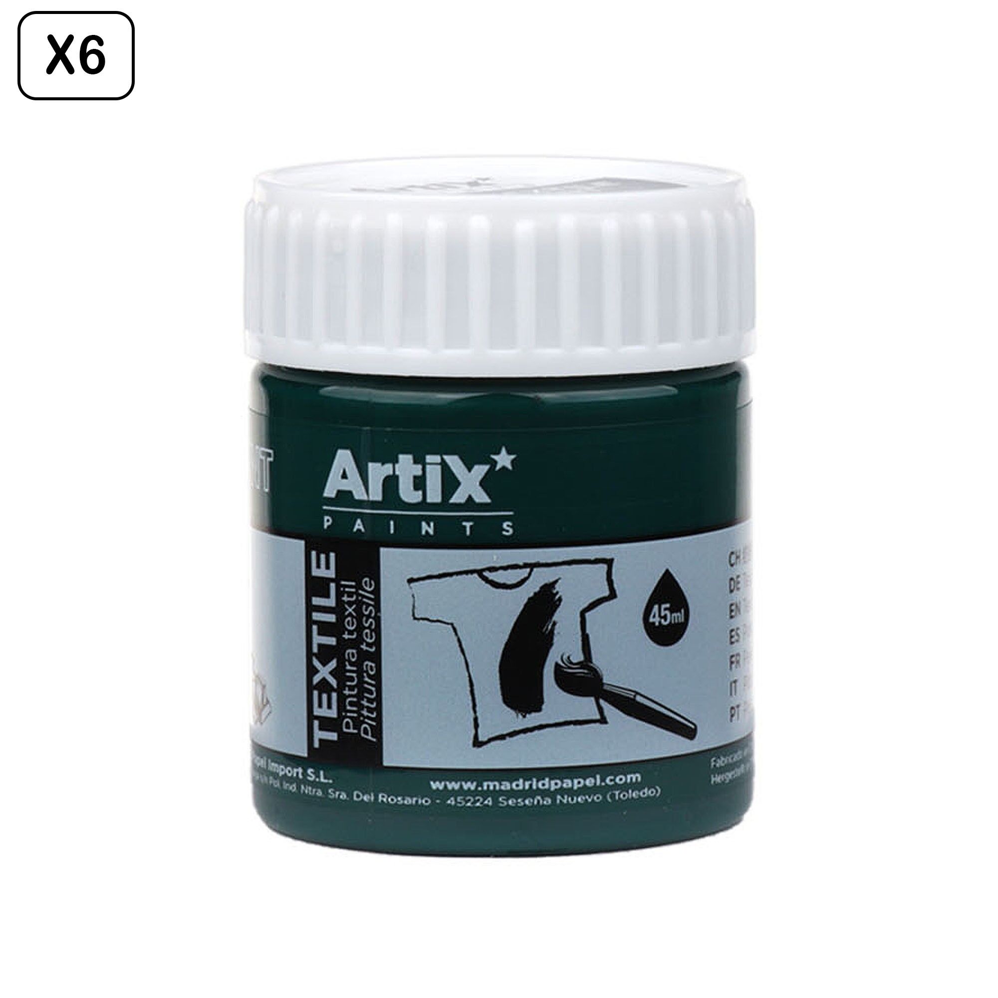 Paquet de 6 unités.PEINTURE TEXTILE VERT VIRIDIAN 45 ml