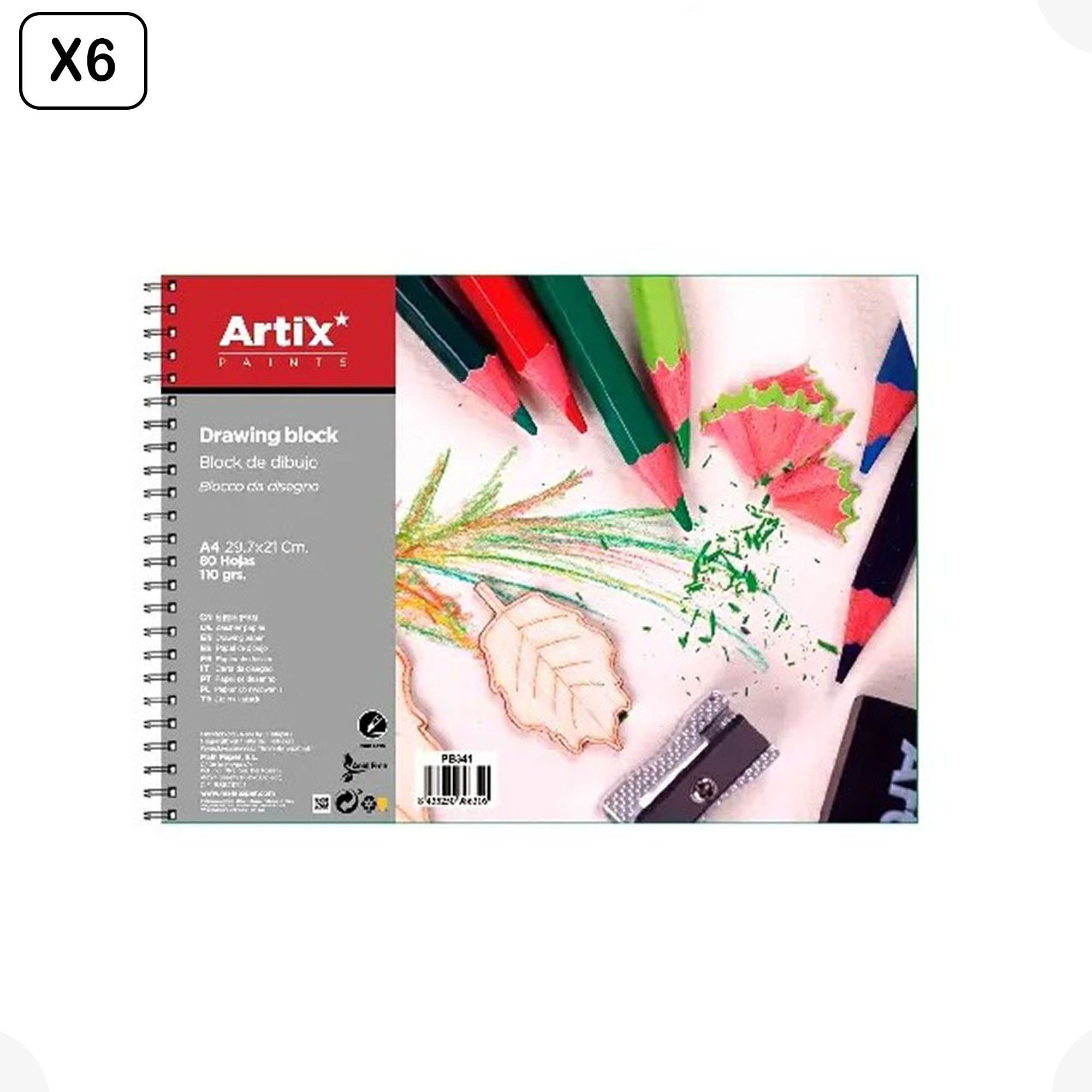 6er-Pack Zeichenblöcke A4, 80 Blatt, 110 g/m²