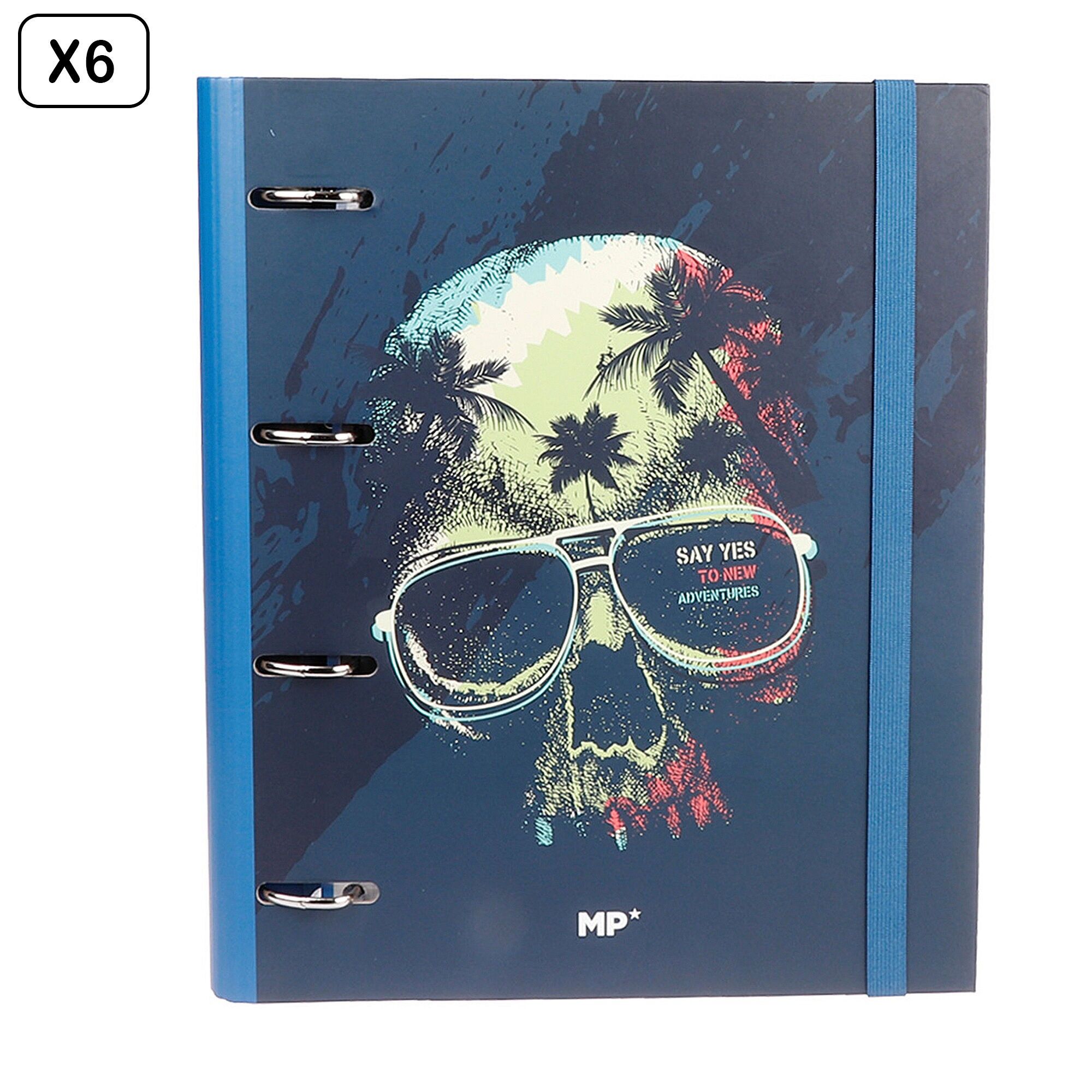 6er-Packung A4 Totenkopf-4-Ring-Ordner mit Ersatz