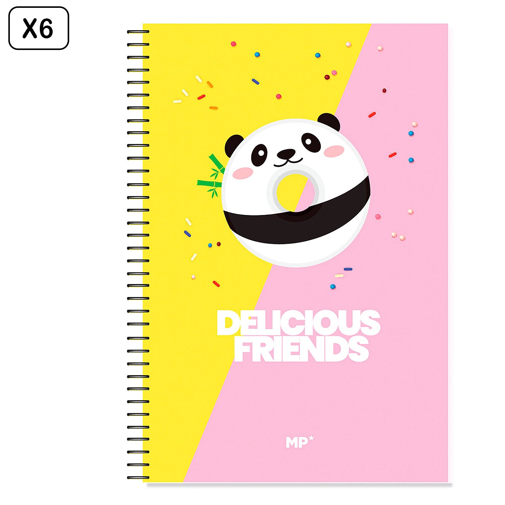 6er-Pack Spiralnotizbücher, 80 Blatt, 90 g/m², Design