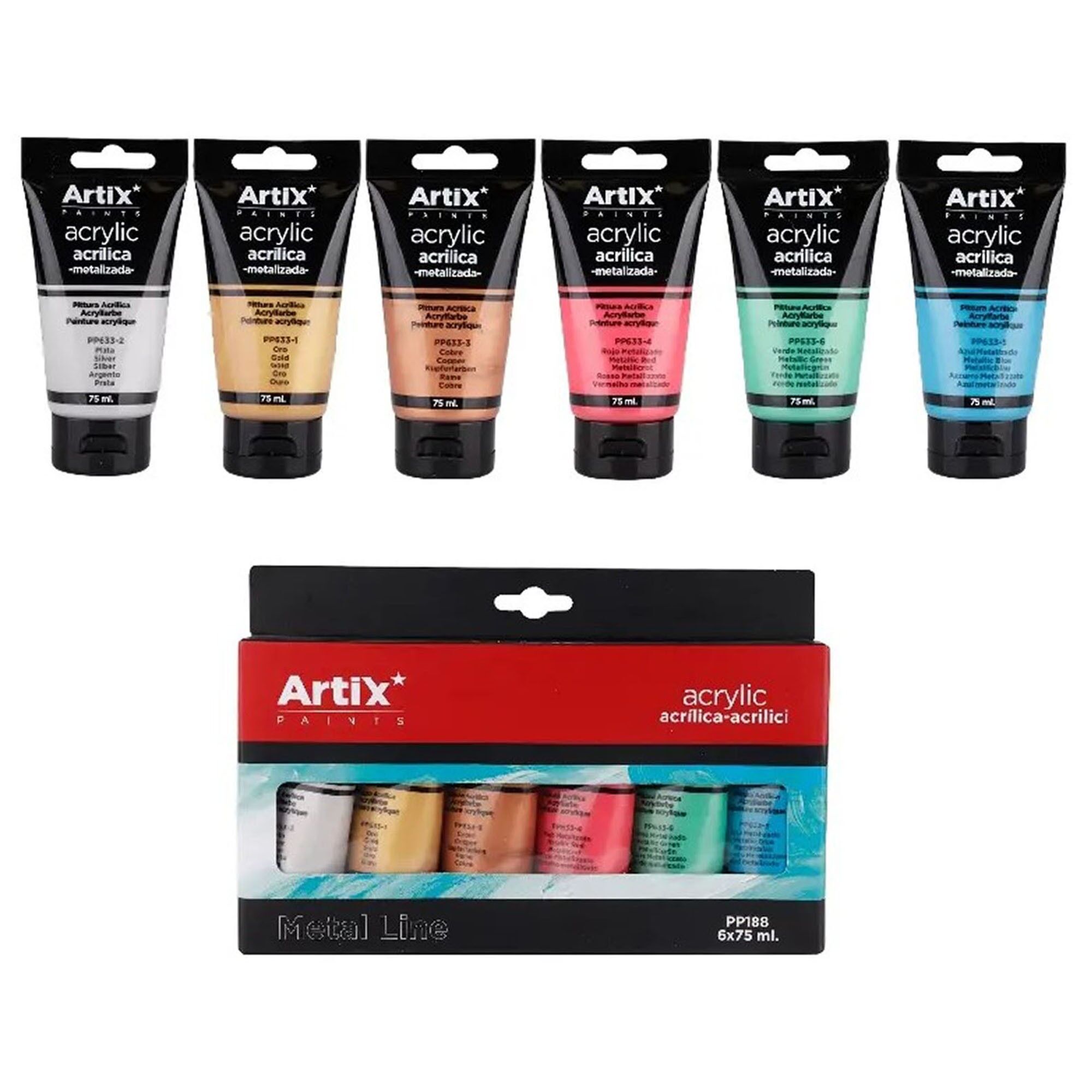 ACRYLFARBE 6 TUBEN 75 ml METALLIC