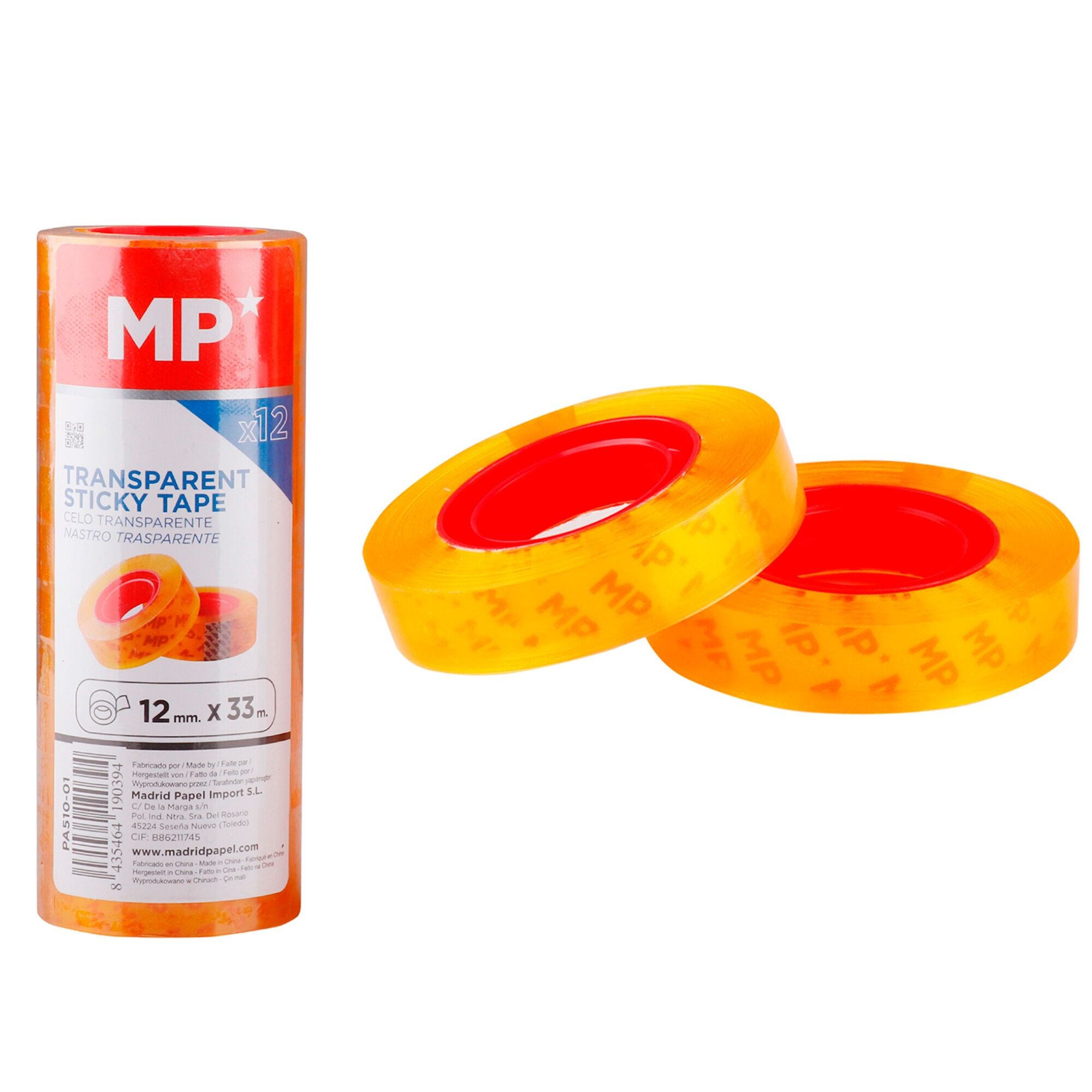 SET MIT 12 TRANSPARENTEN KLEBEBÄNDERN 12 mm x 33 m