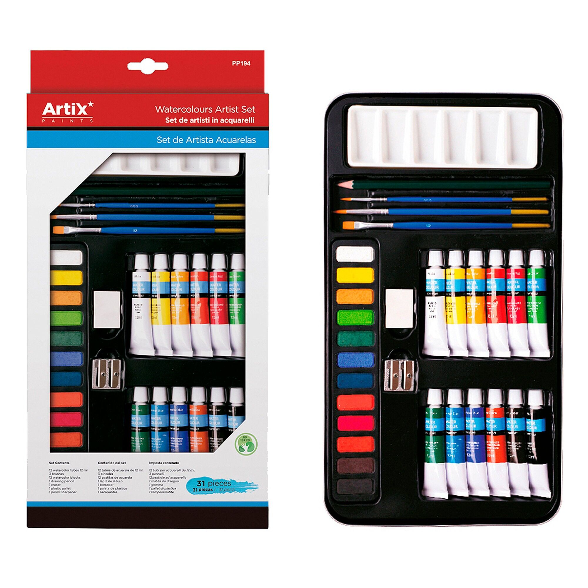 31-teiliges professionelles Aquarellfarben-Set