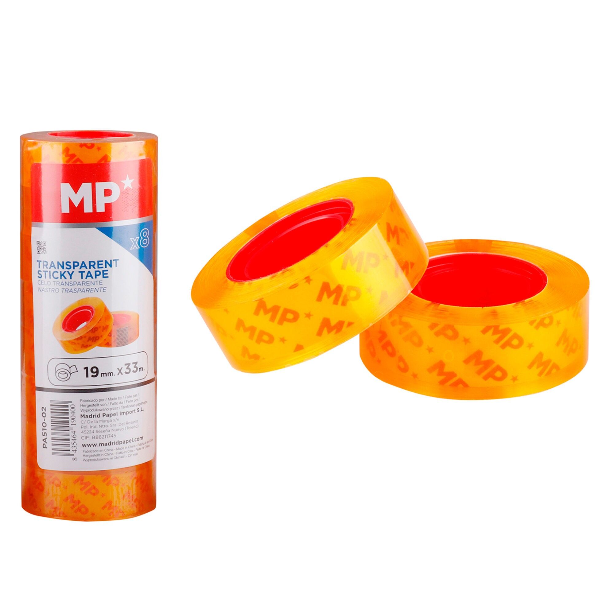 SET MIT 8 TRANSPARENTEN KLEBEBÄNDERN 19 mm x 33 m