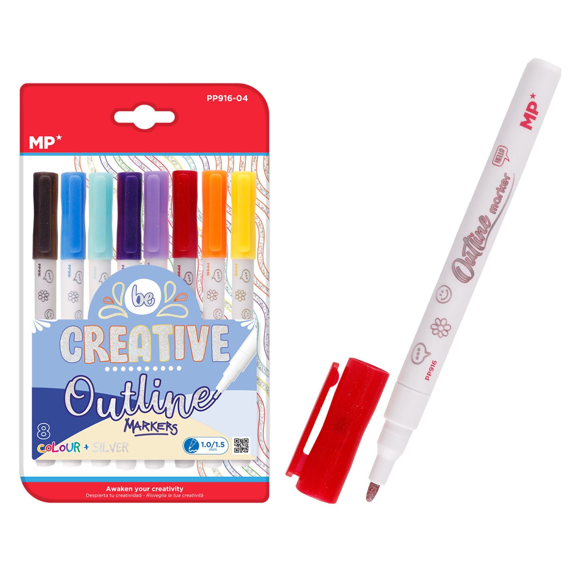 LOT DE 8 MARQUEURS MAGIQUES OUT LINER DOUBLE LIGNE