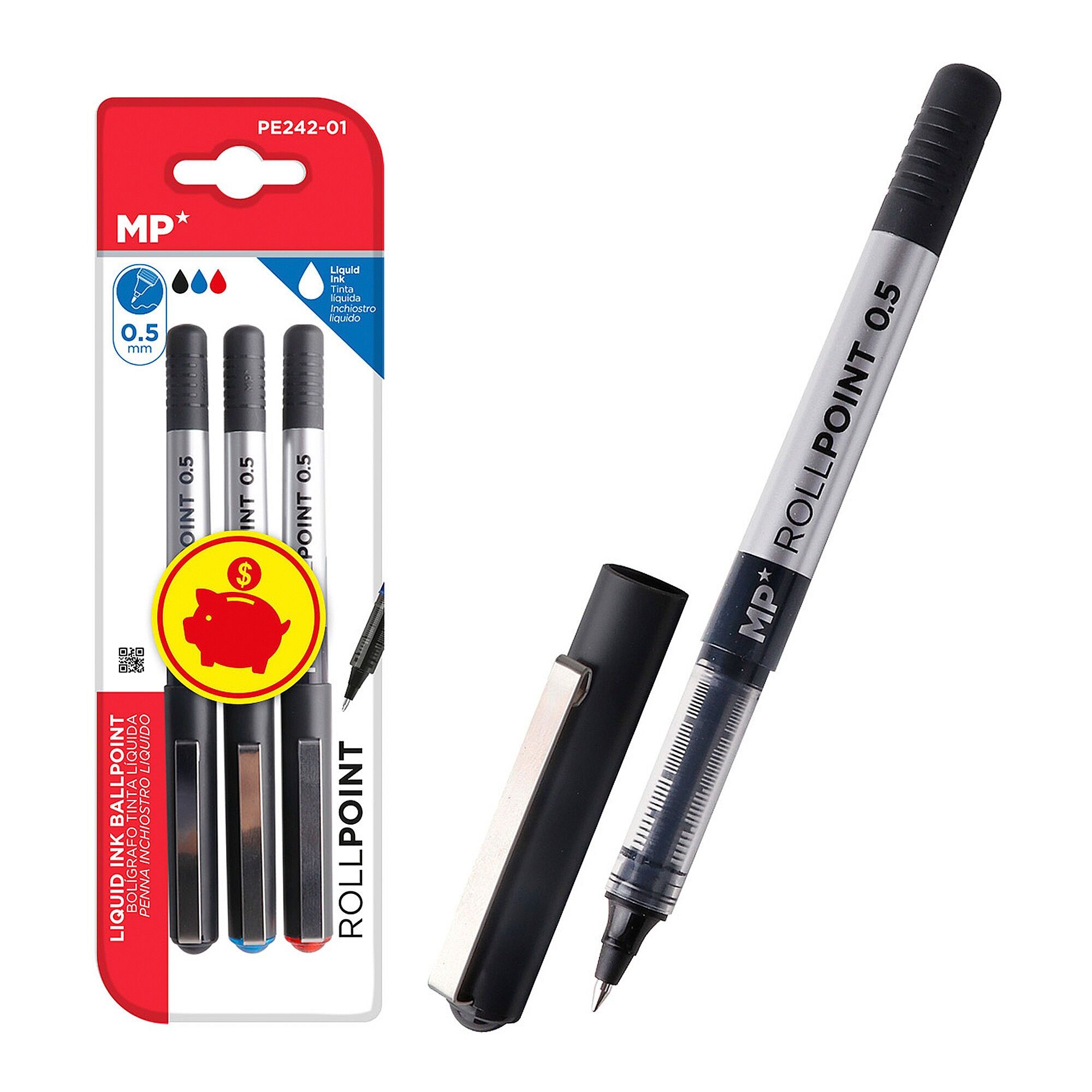 G5 FLÜSSIGTINTEN-KUGELSCHREIBER-SET 3-STÜCK Blau, Schwarz und Rot.