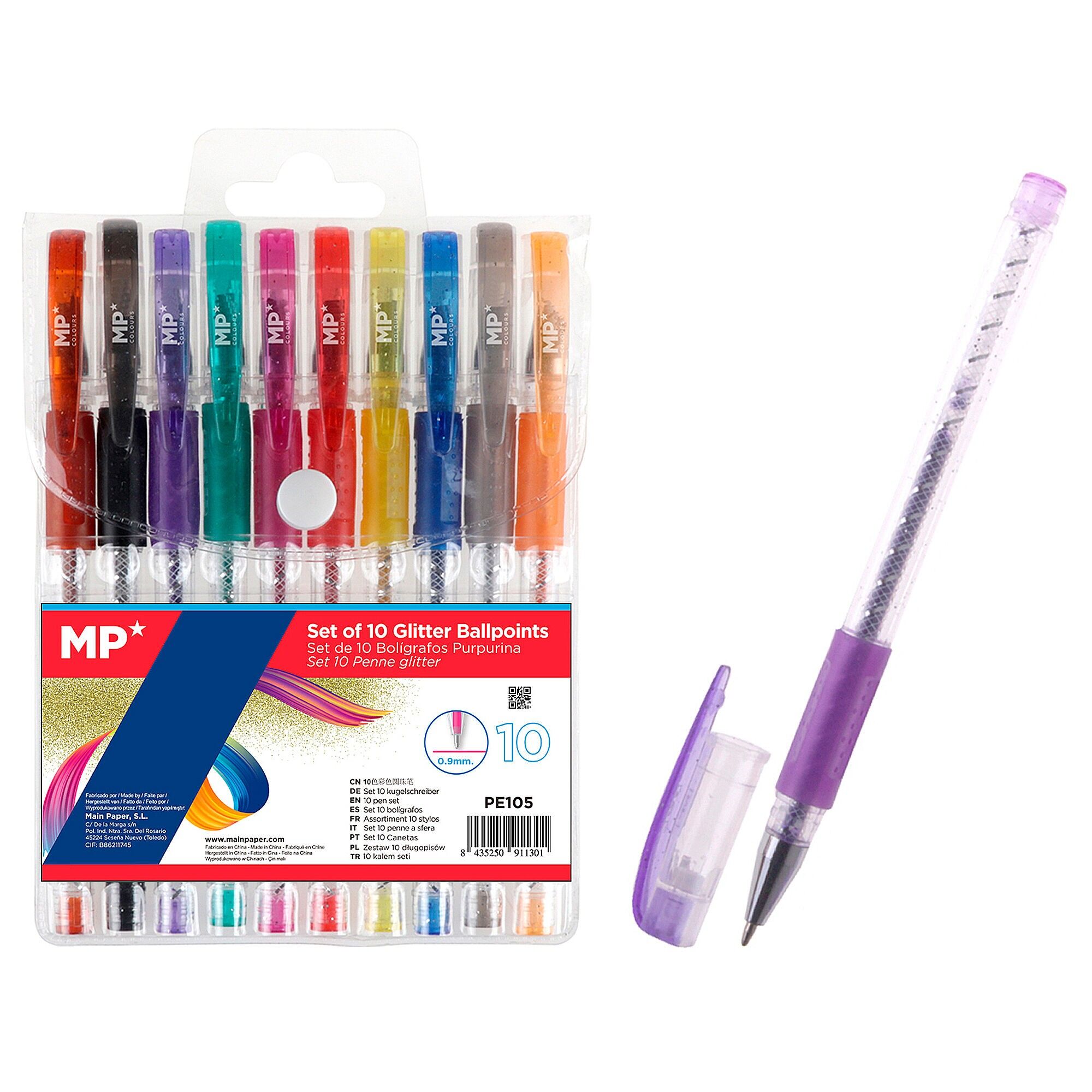 SET GLITZERSTIFTE MIT TRANSPARENTEM GEHÄUSE, 10 FARBEN