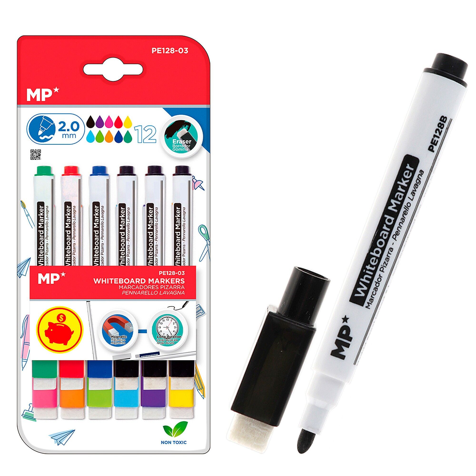 6-teiliges Whiteboard-Marker-Set VERSCHIEDENE FARBEN 2 mm.