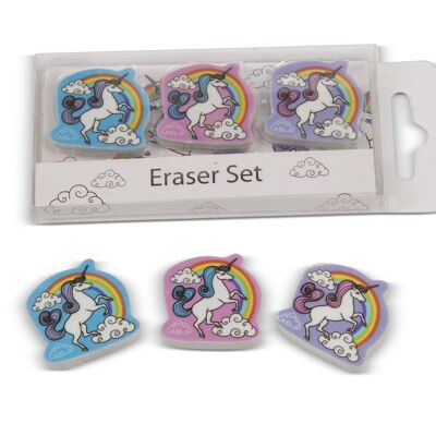 Unicorn 3 Eraser Set