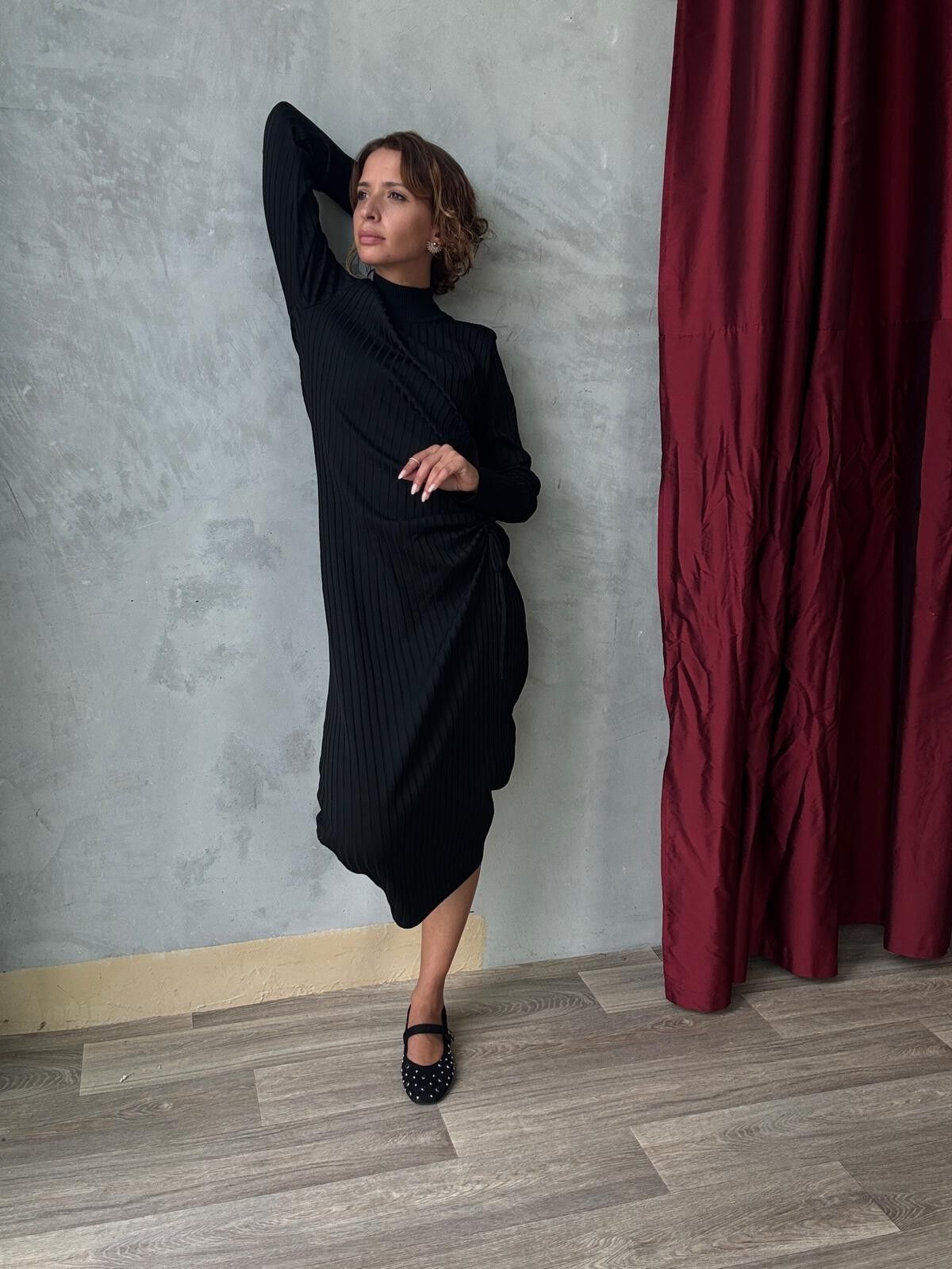 Long sleeve mesh dress with high neck - Black