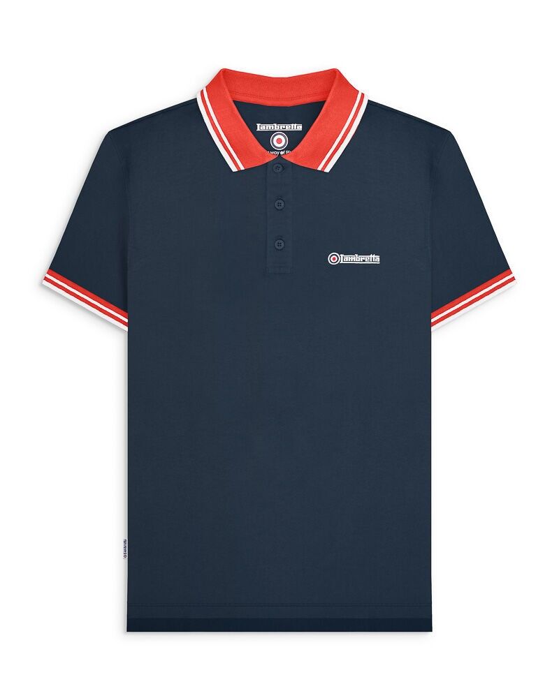 Polo con punta a contrasto blu navy/rosso AW25