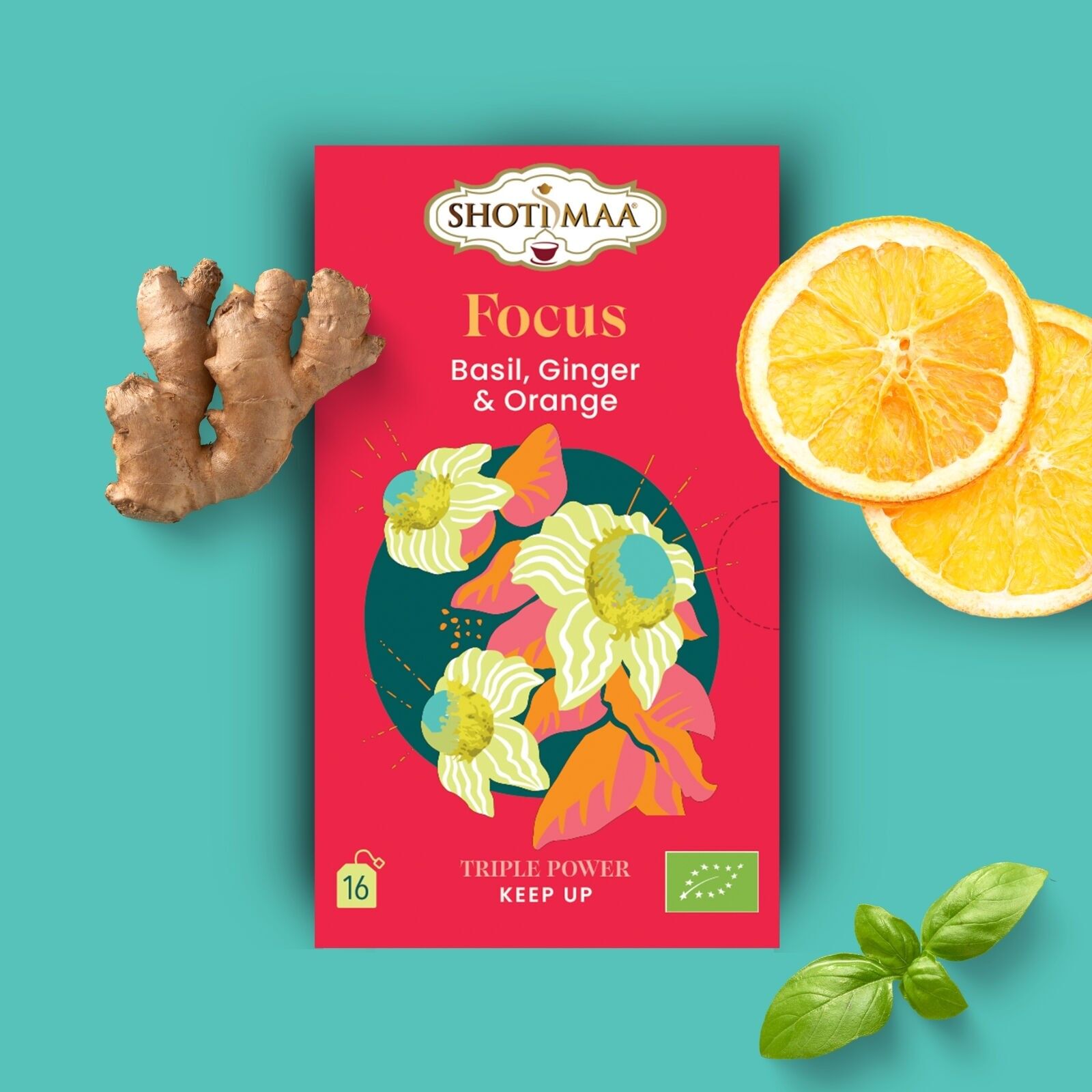 Focus – Organic Basil, Ginger & Orange Infusion | Aromatic and spicy herbal tea to support concentration, calm the mind and naturally stimulate vitality