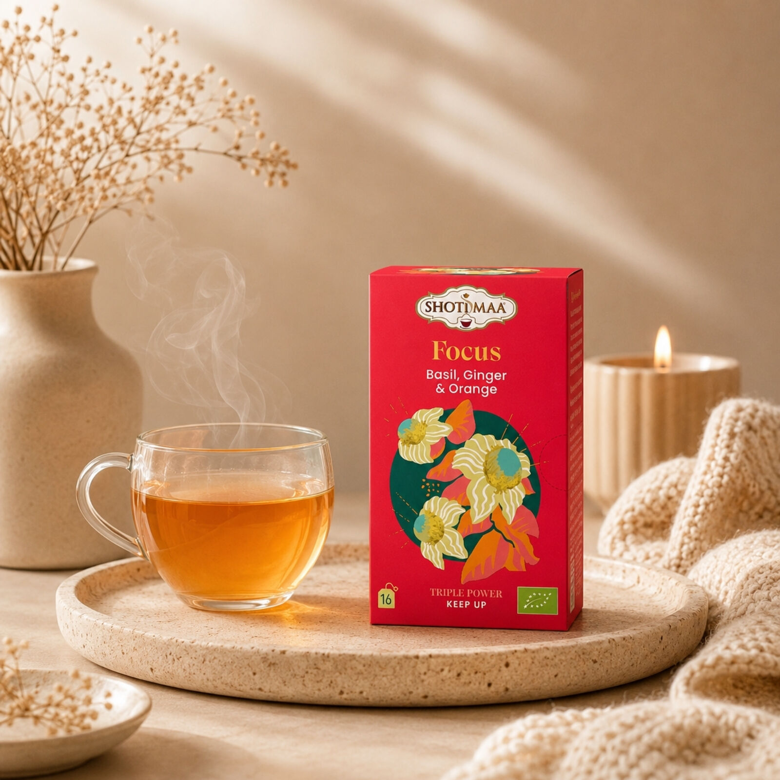 Focus – Organic Basil, Ginger & Orange Infusion | Aromatic and spicy herbal tea to support concentration, calm the mind and naturally stimulate vitality