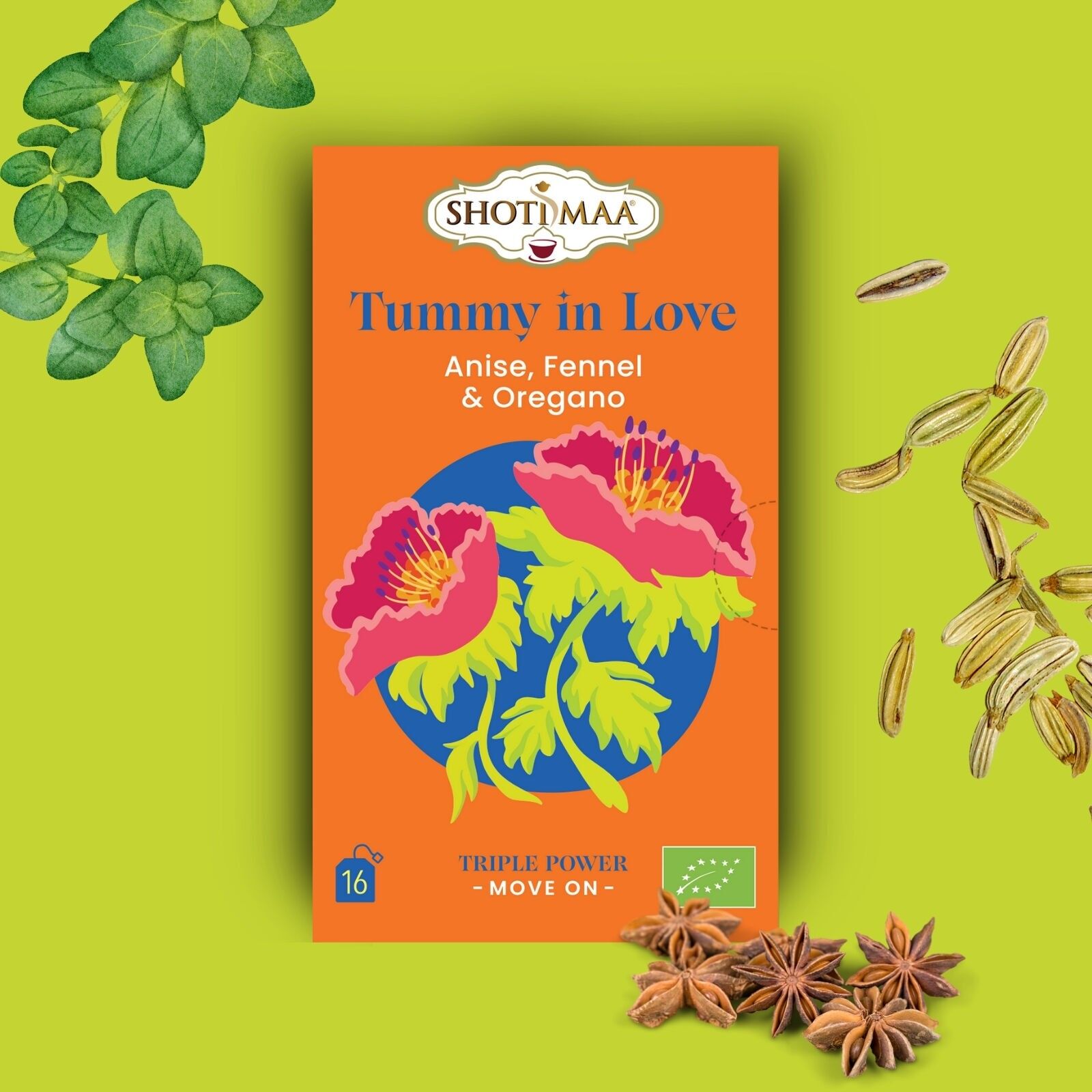 Tummy in Love – Organic Fennel, Anise & Oregano Herbal Tea | A digestive and comforting infusion that soothes the stomach, aids digestion and brings warmth and lightness