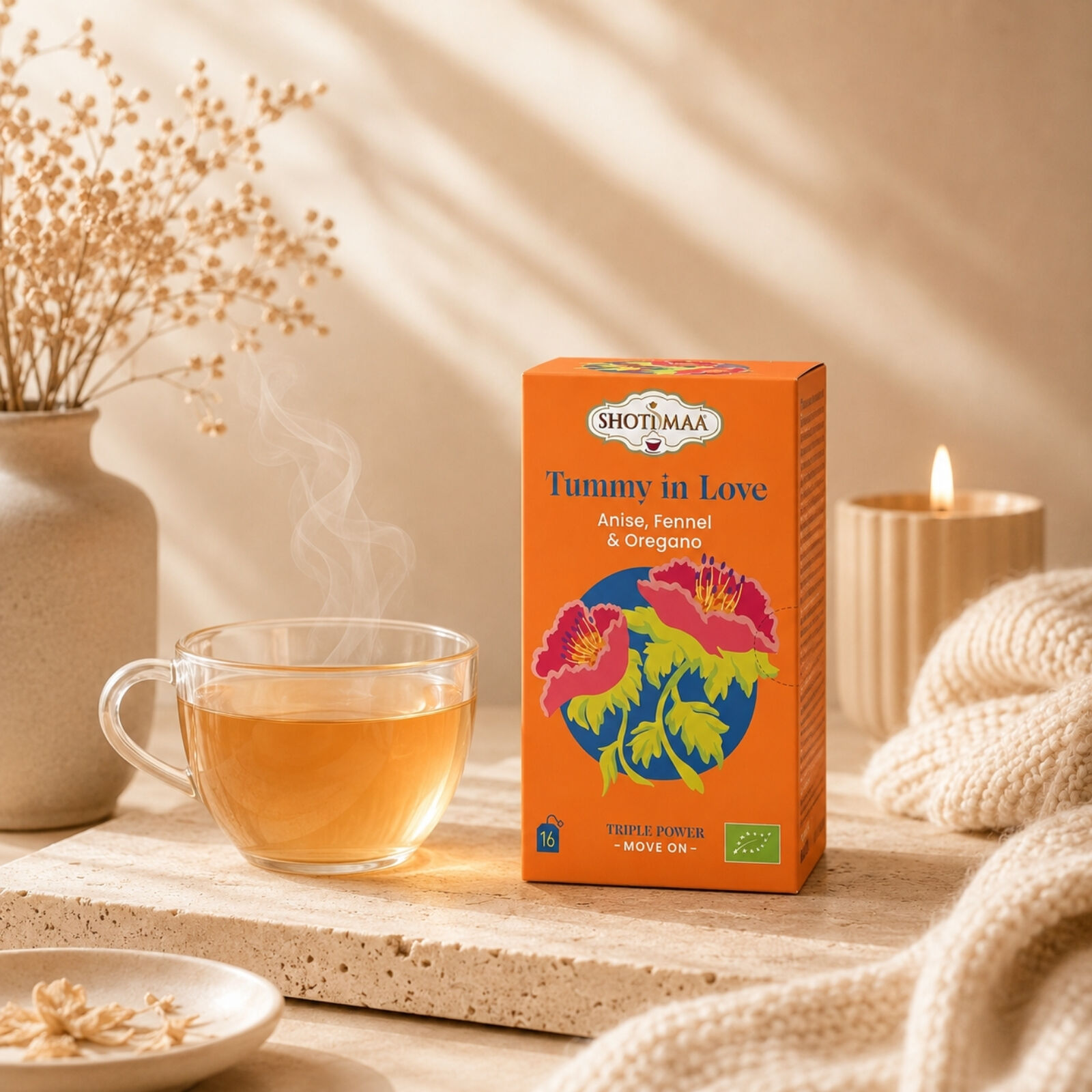 Tummy in Love – Organic Fennel, Anise & Oregano Herbal Tea | A digestive and comforting infusion that soothes the stomach, aids digestion and brings warmth and lightness