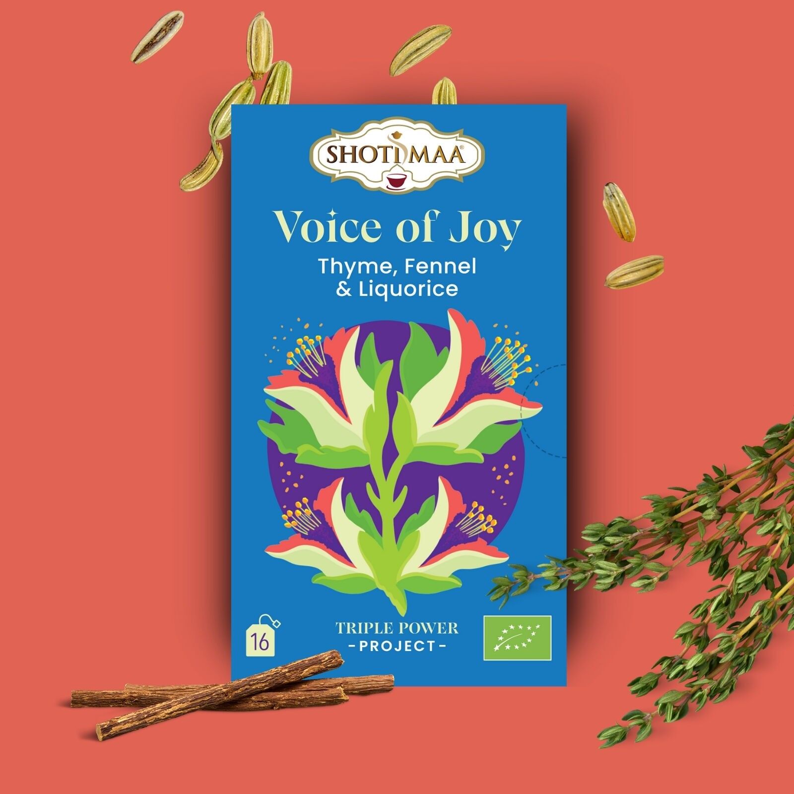 Voice of Joy – Organic Licorice, Fennel & Thyme Herbal Tea | A mild and slightly sweet infusion, ideal for supporting digestion and providing a delicious moment of well-being