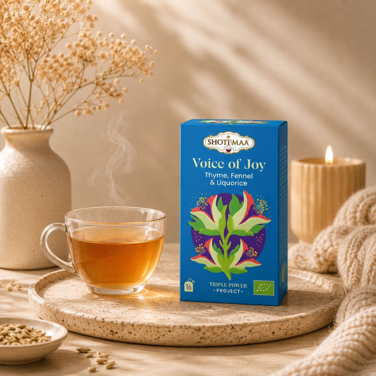 Voice of Joy – Organic Licorice, Fennel & Thyme Herbal Tea | A mild and slightly sweet infusion, ideal for supporting digestion and providing a delicious moment of well-being
