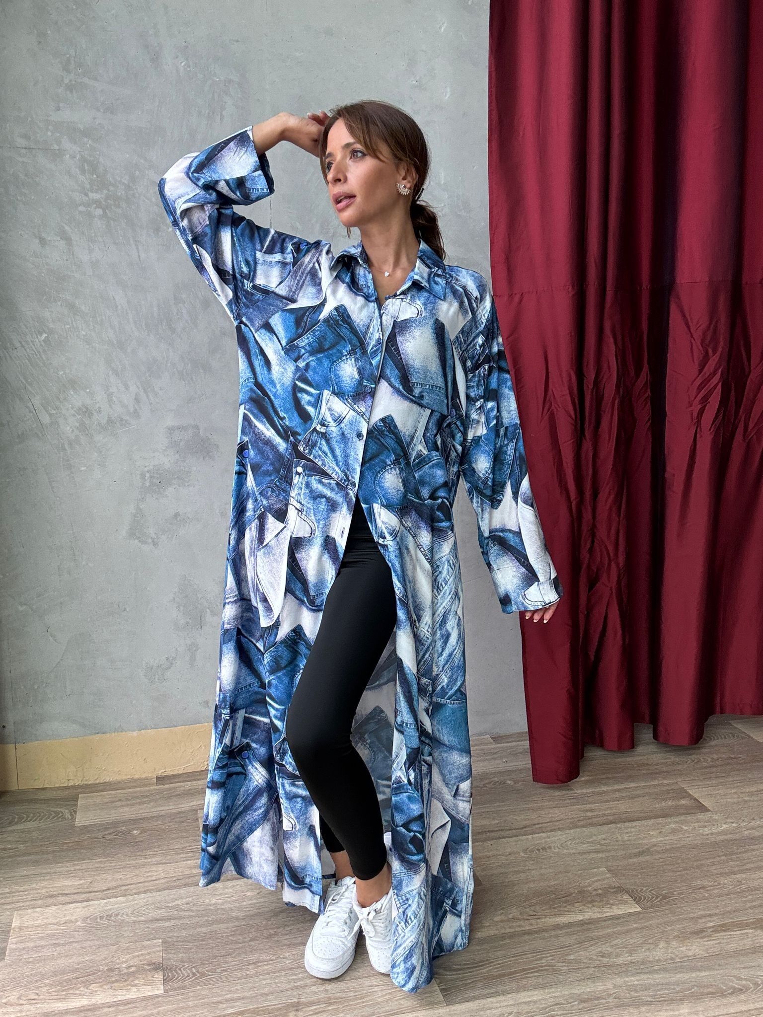 Long printed shirt dress – Oversize – One size