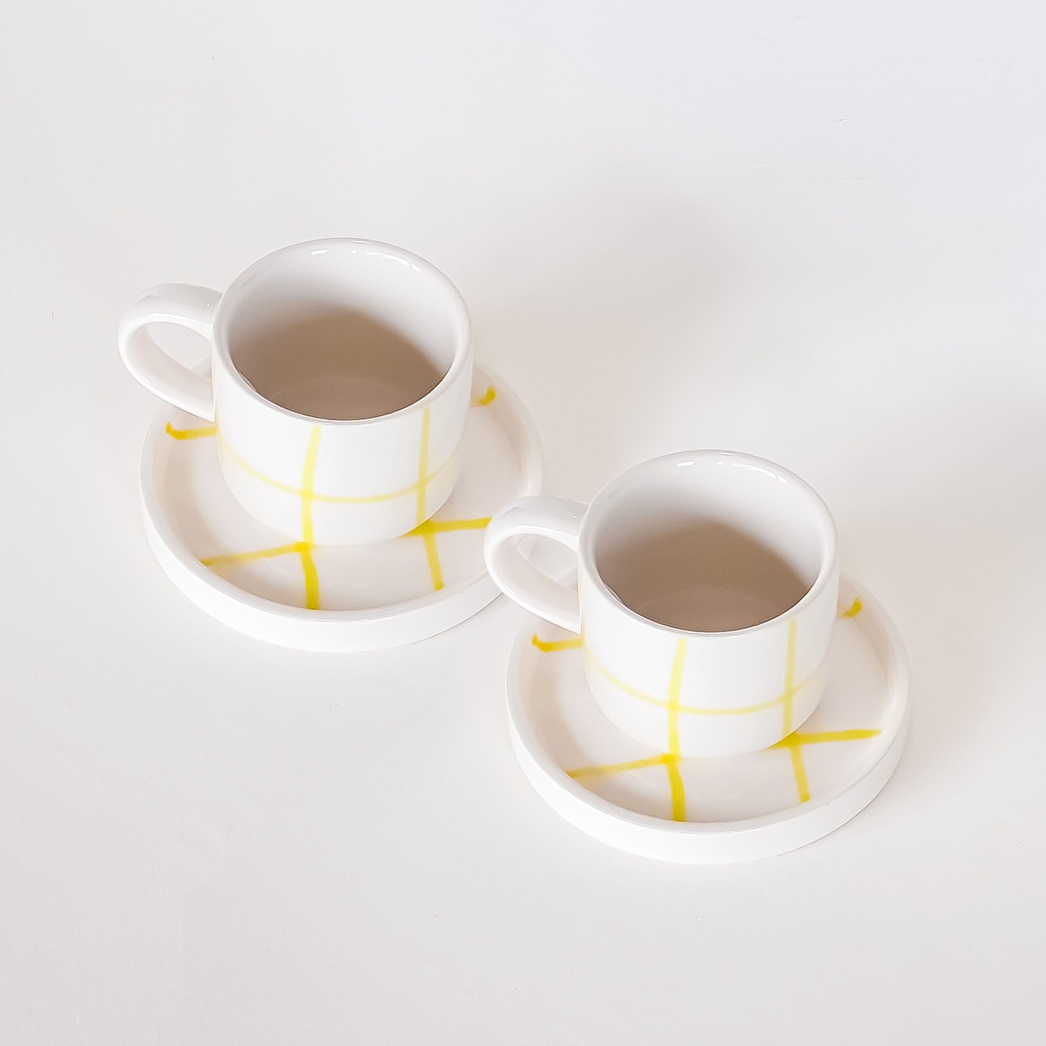Espresso Tasse (2er Set) - gelbes Karo - handbemalt