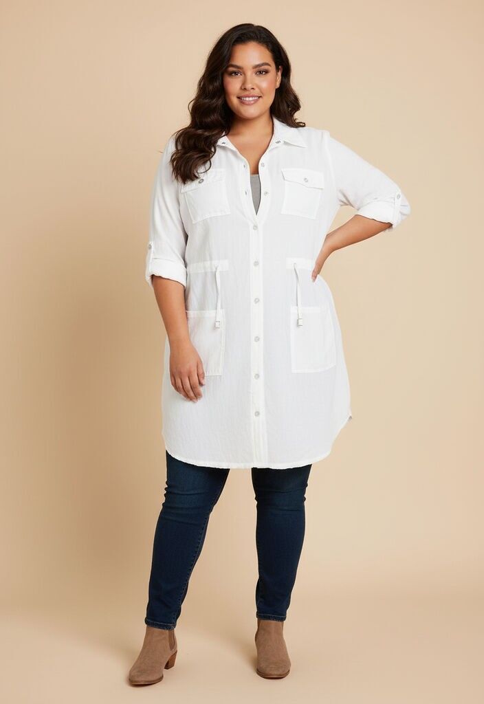 Veste-Robe blanche grande taille (C6525)