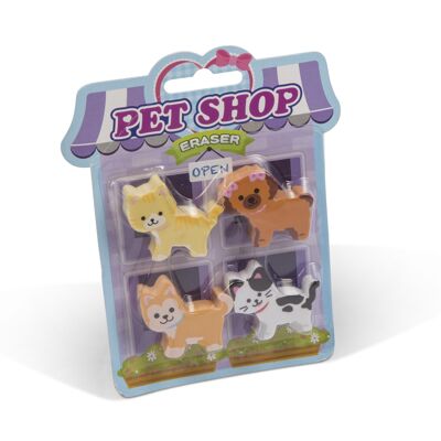 Pet Shop 4 Erasers on Card