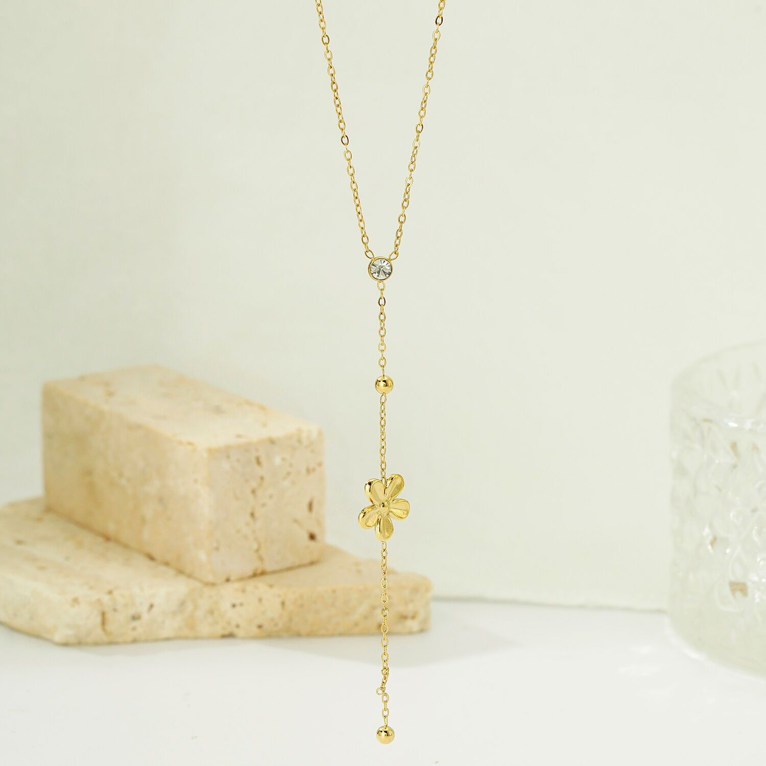 Collana a forma di Y con fiore in acciaio inossidabile - BJ210288