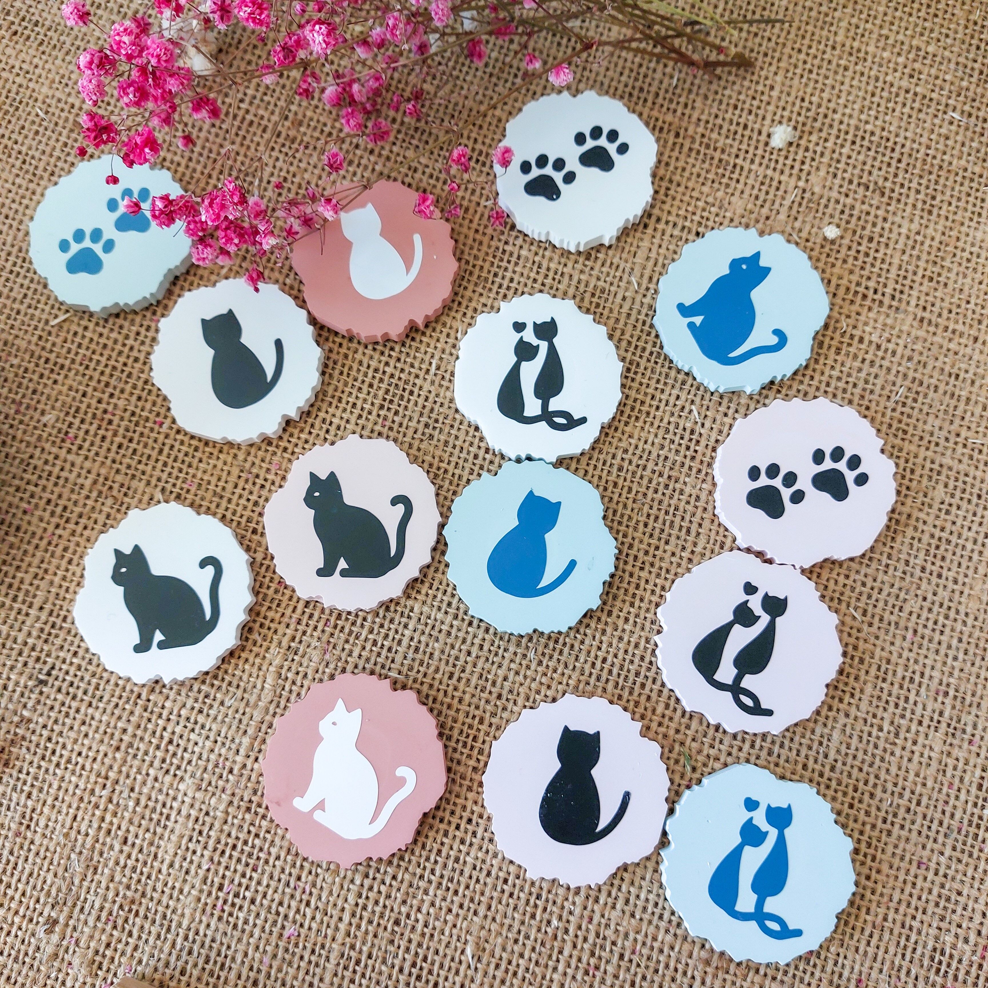 Cat themed fridge magnets, set of 4 animal fridge magnets in pastel colors